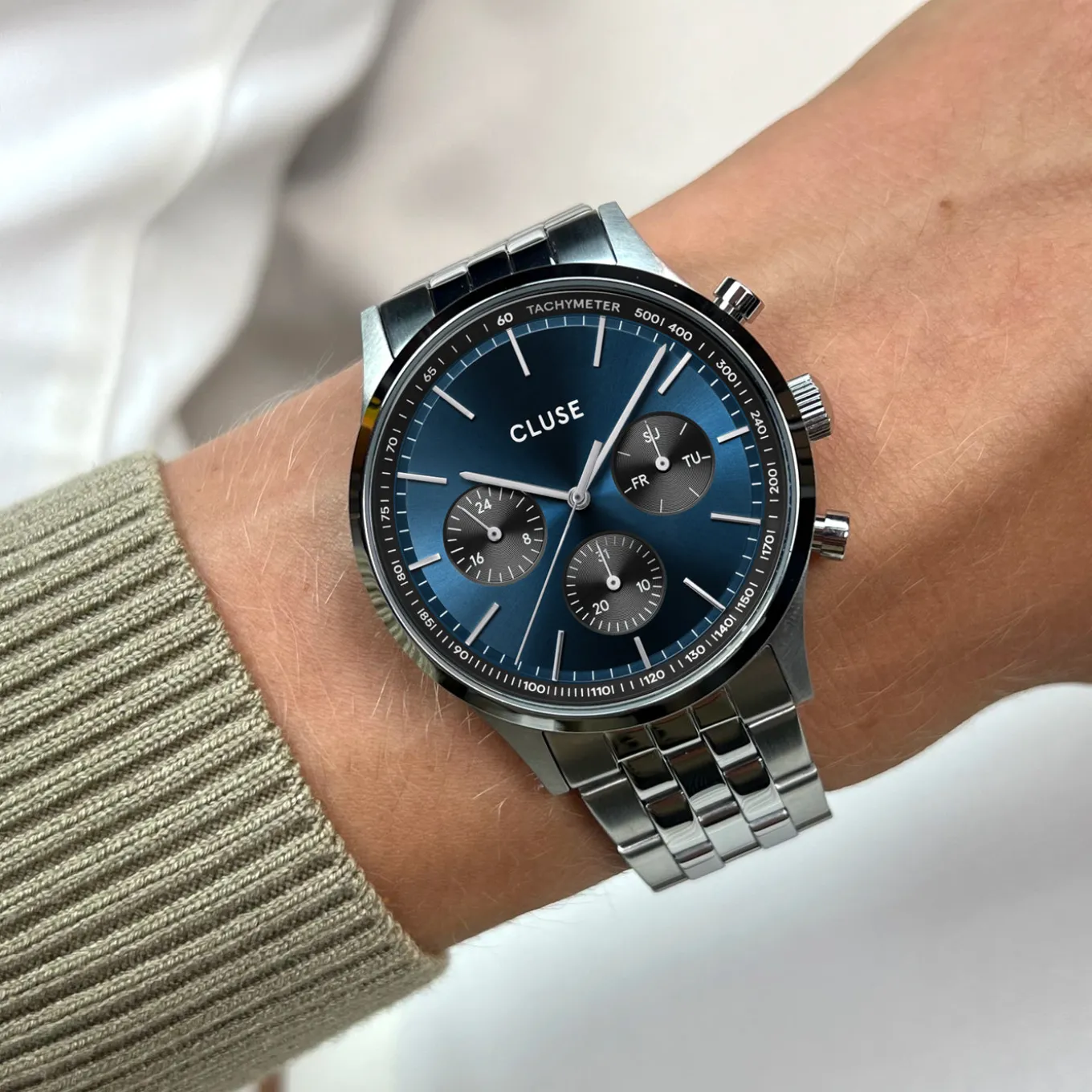 Clearance Anthéor Multifunction Watch Steel Blue and Black, Silver Colour Herren Uhren Silber | Anthéor