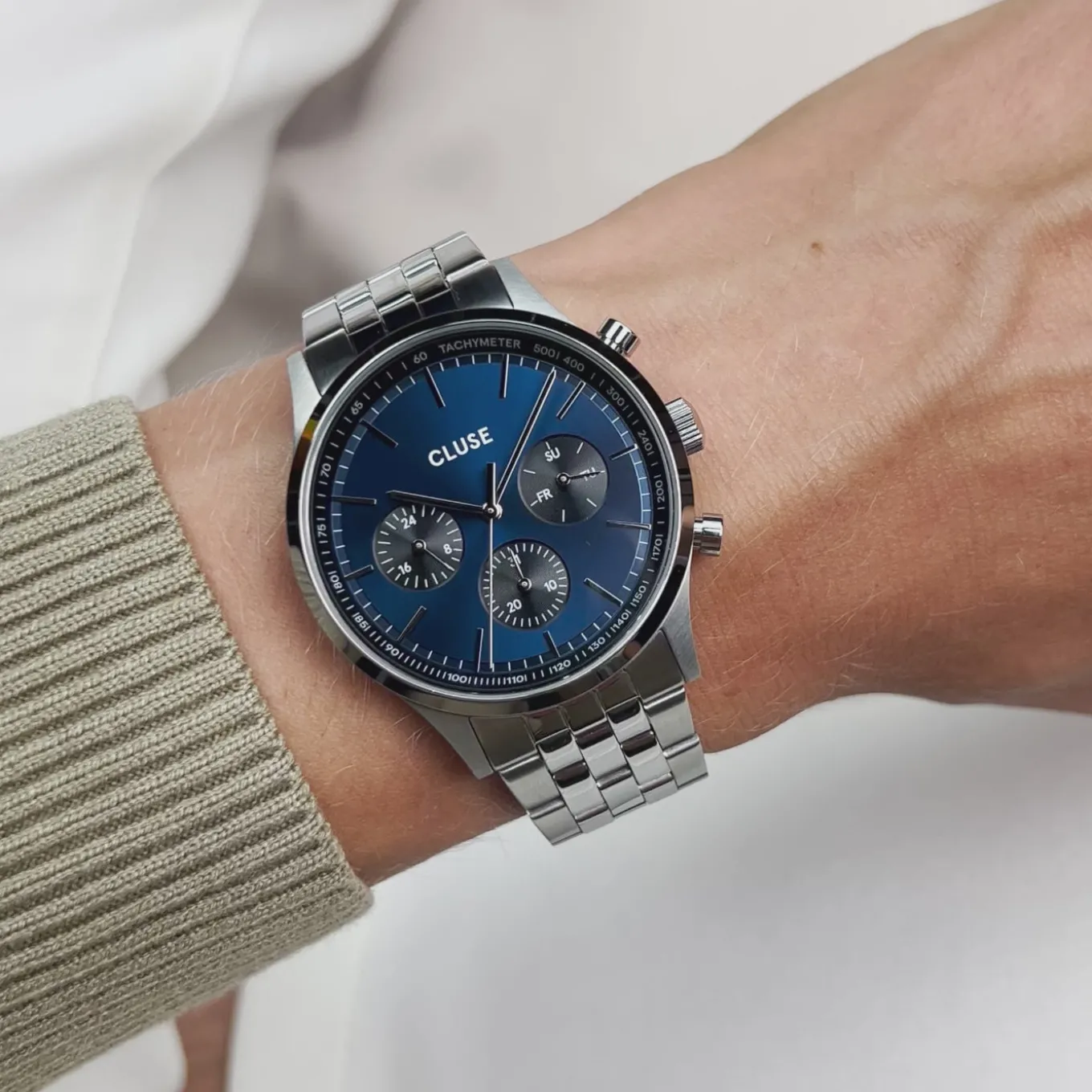 Clearance Anthéor Multifunction Watch Steel Blue and Black, Silver Colour Herren Uhren Silber | Anthéor