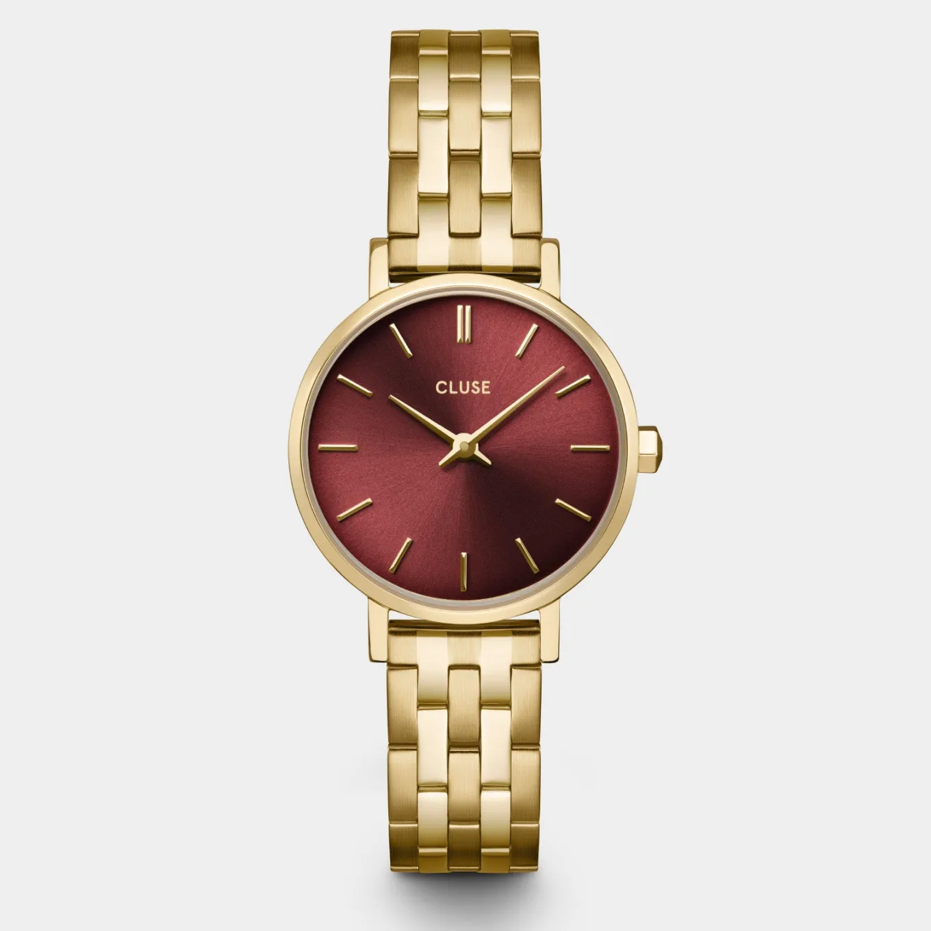 New Boho Chic Petite Steel Watch, Dark Cherry, Gold Colour Damen Uhren Gold | Boho Chic Petite