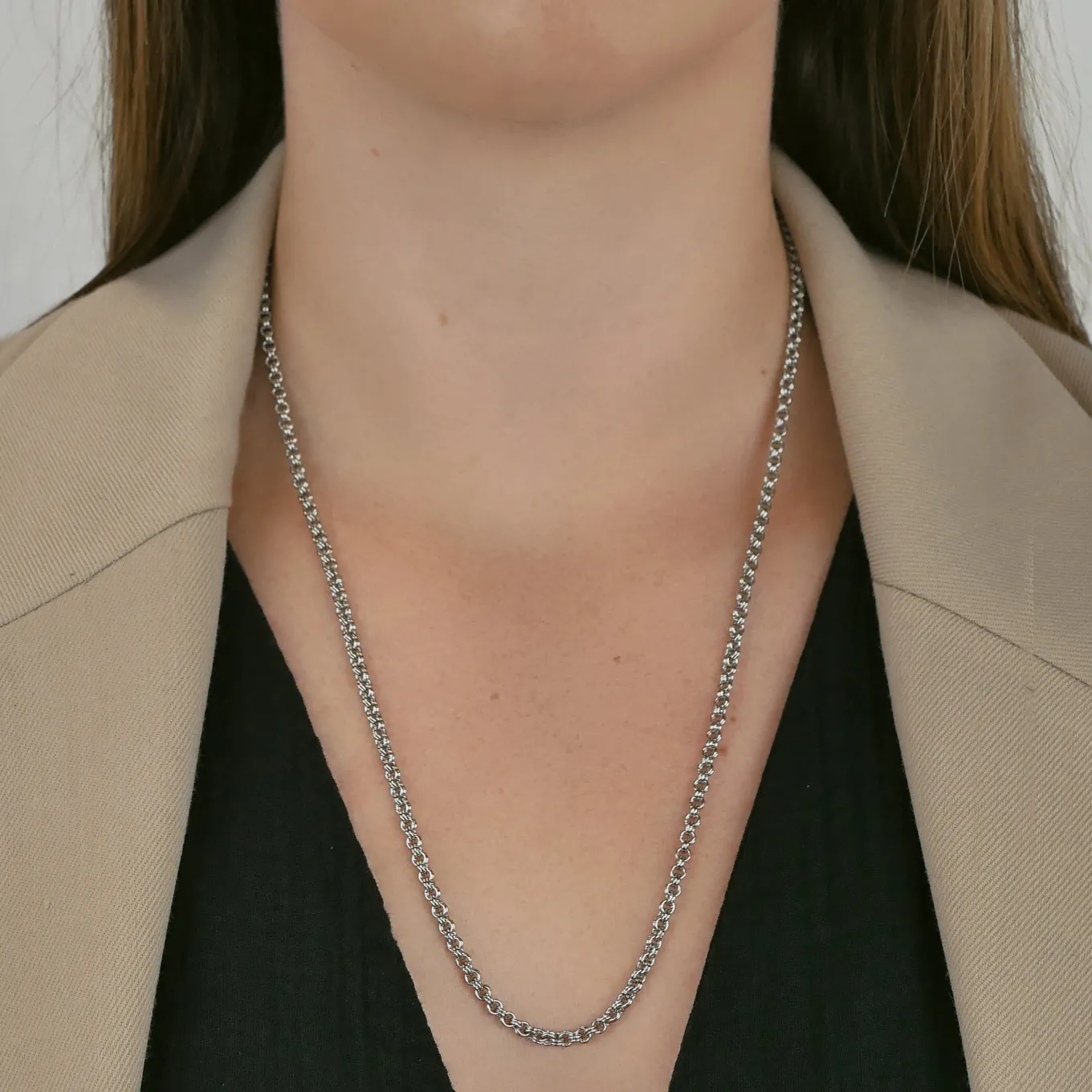 Shop Essentielle Double Link Chain Necklace, Silver Colour Ketten