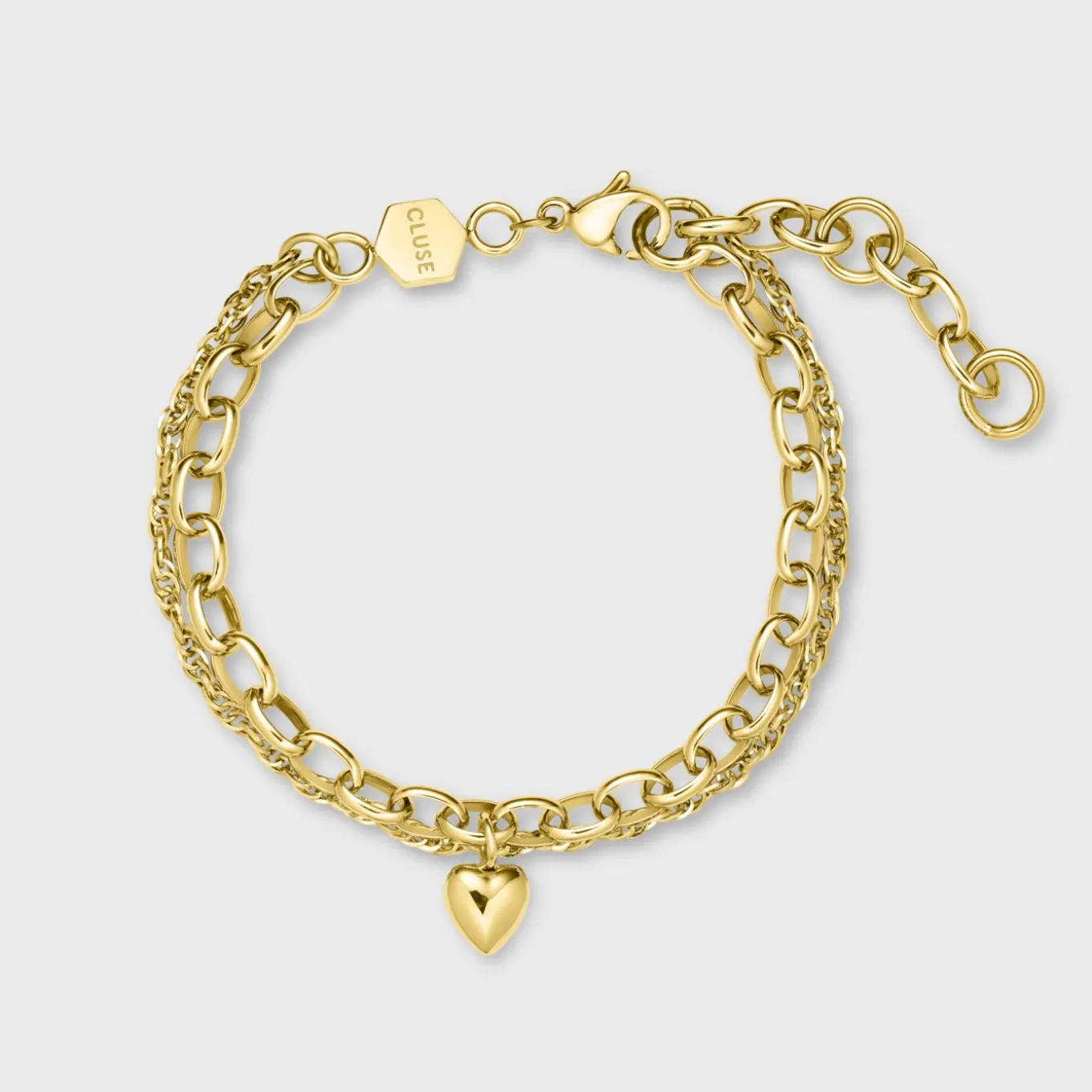 Hot Essentielle Heart Charm Double Chain Bracelet, Gold Colour Armbänder