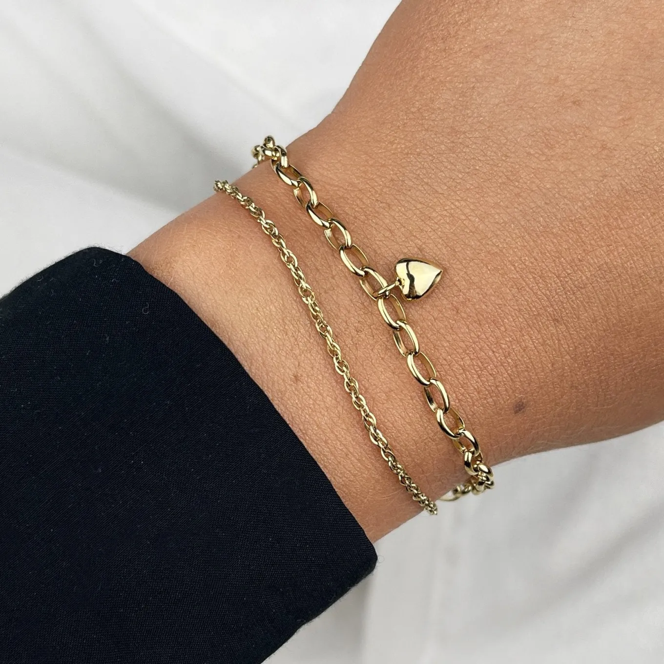 Hot Essentielle Heart Charm Double Chain Bracelet, Gold Colour Armbänder