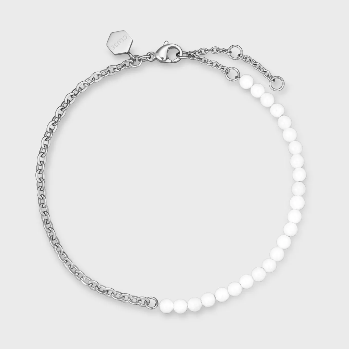 Store Essentielle Mixed Chain White Beads Anklet, Silver Colour Fusskettchen