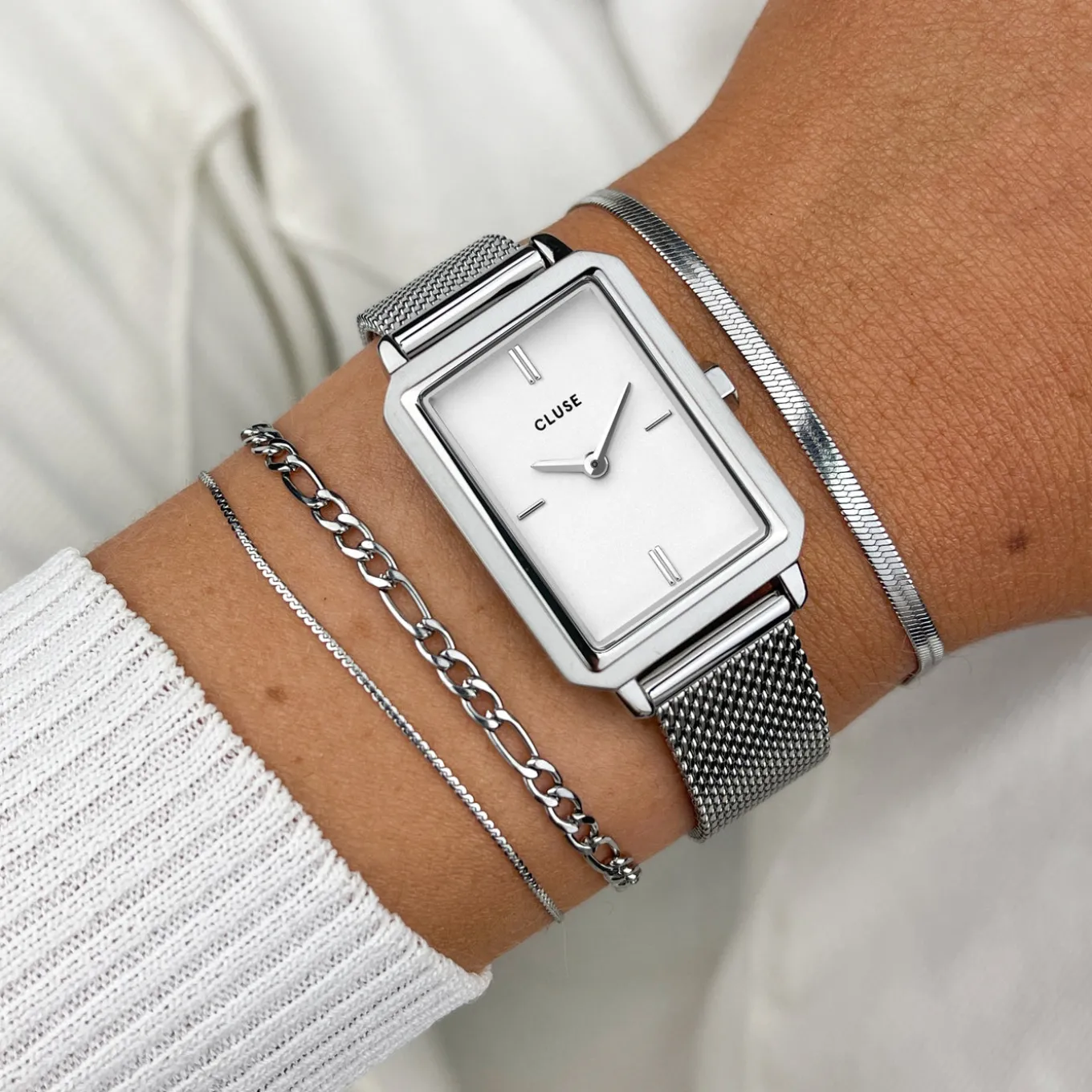 New Fluette Watch Mesh White, Silver Colour Damen Uhren Silber | Fluette