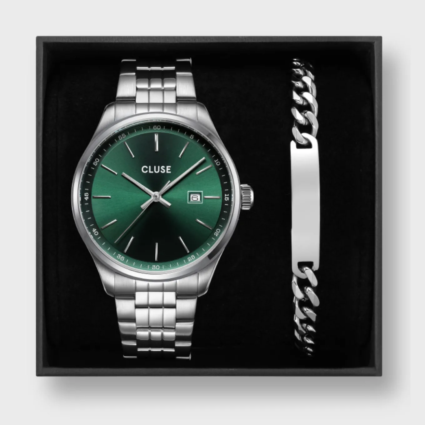 Sale Gift Box Anthéor Steel Watch Green and Silver Chain Bracelet Herren Uhren Silber | Anthéor