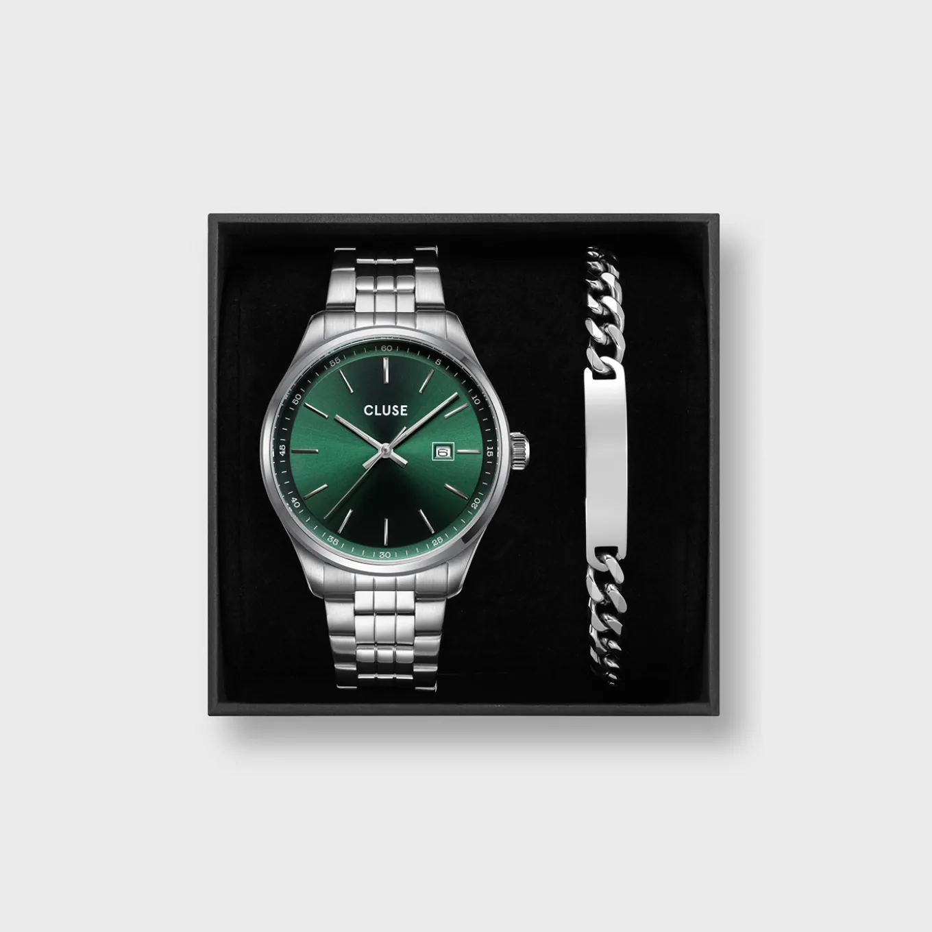 Sale Gift Box Anthéor Steel Watch Green and Silver Chain Bracelet Herren Uhren Silber | Anthéor
