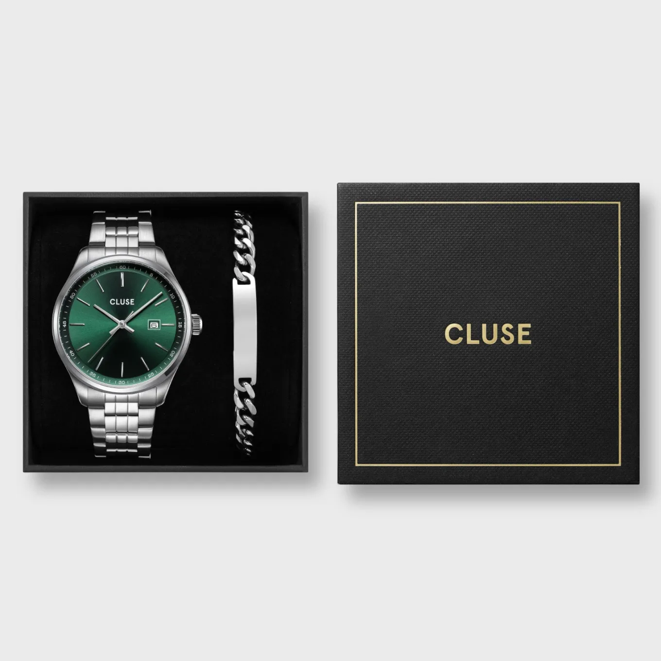 Sale Gift Box Anthéor Steel Watch Green and Silver Chain Bracelet Herren Uhren Silber | Anthéor