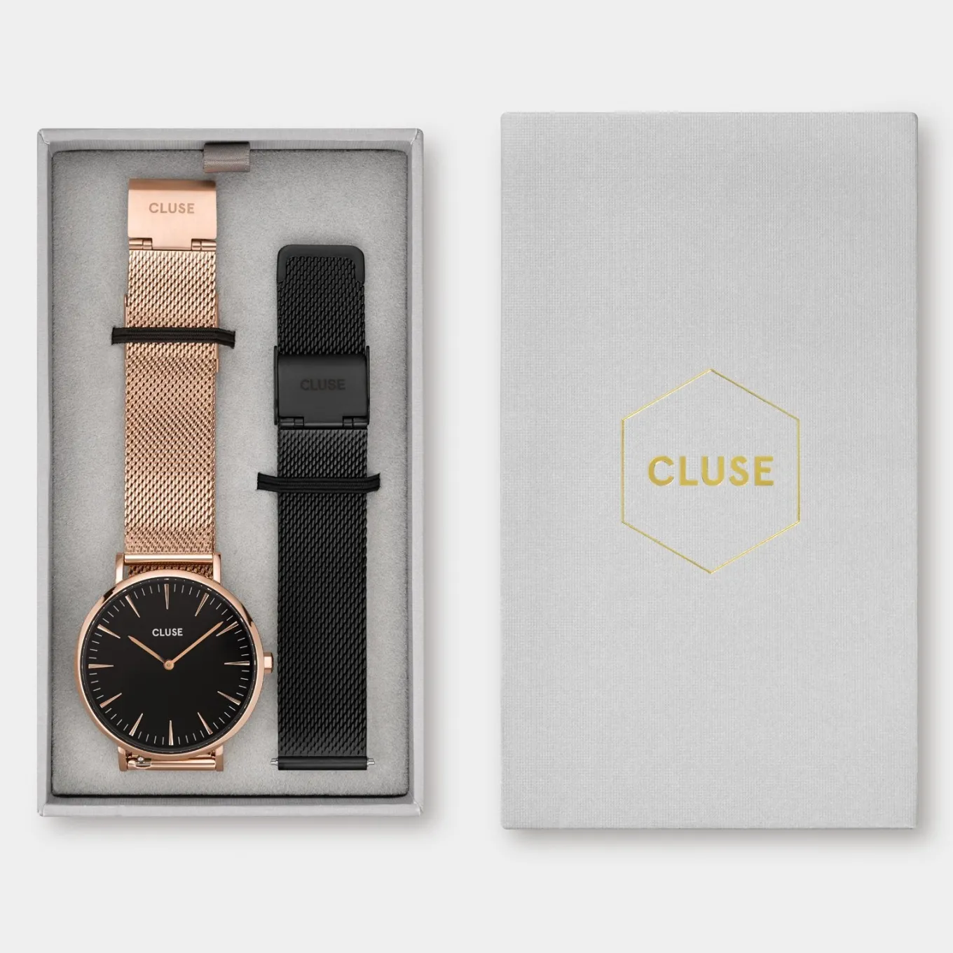 Cheap Gift Box Boho Chic Mesh Watch and Strap Rose Gold Colour Damen Boho Chic