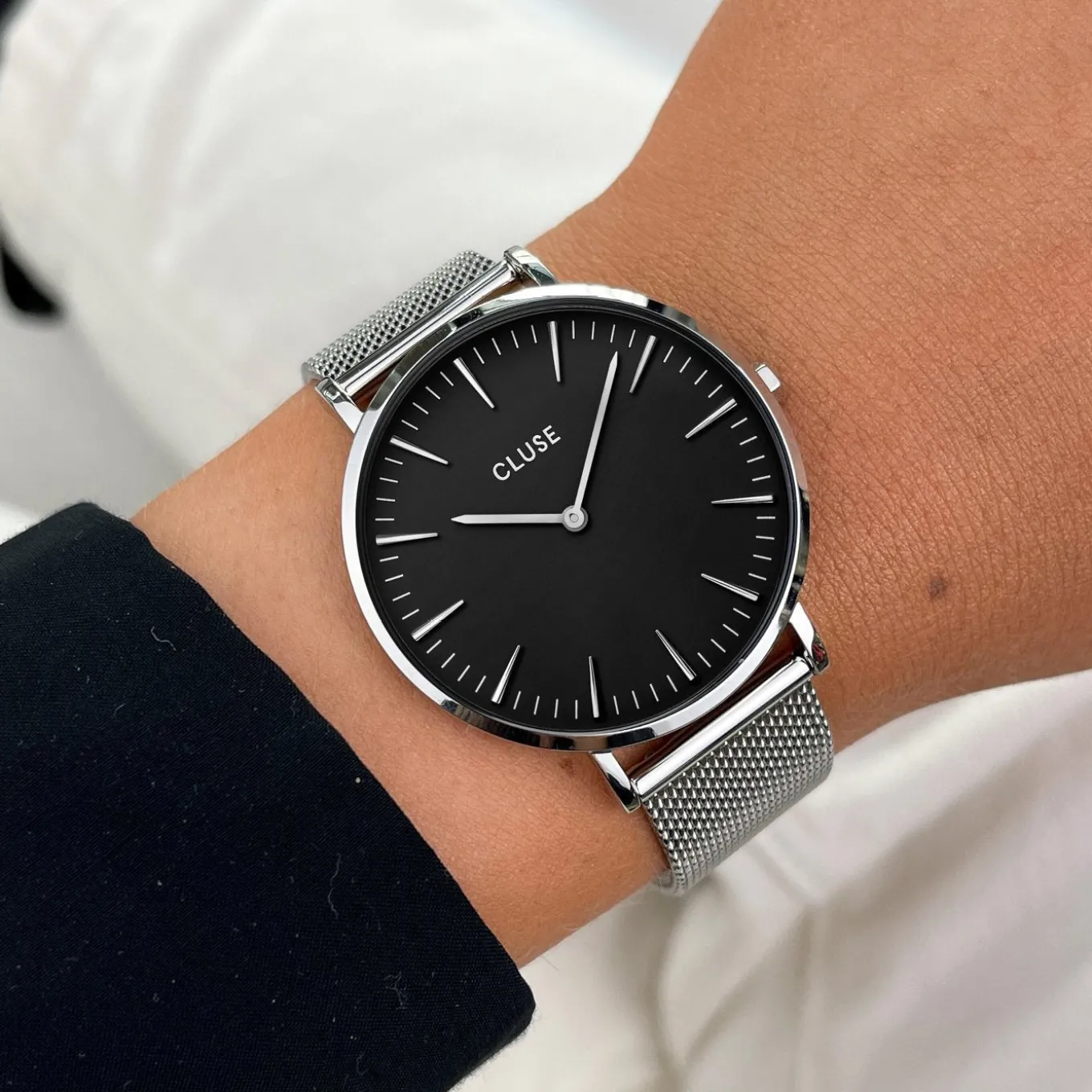 New Gift Box Boho Chic Watch Mesh and Leather Strap, Silver Colour Damen Boho Chic