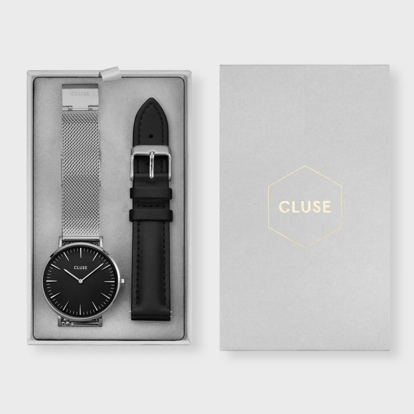 New Gift Box Boho Chic Watch Mesh and Leather Strap, Silver Colour Damen Boho Chic