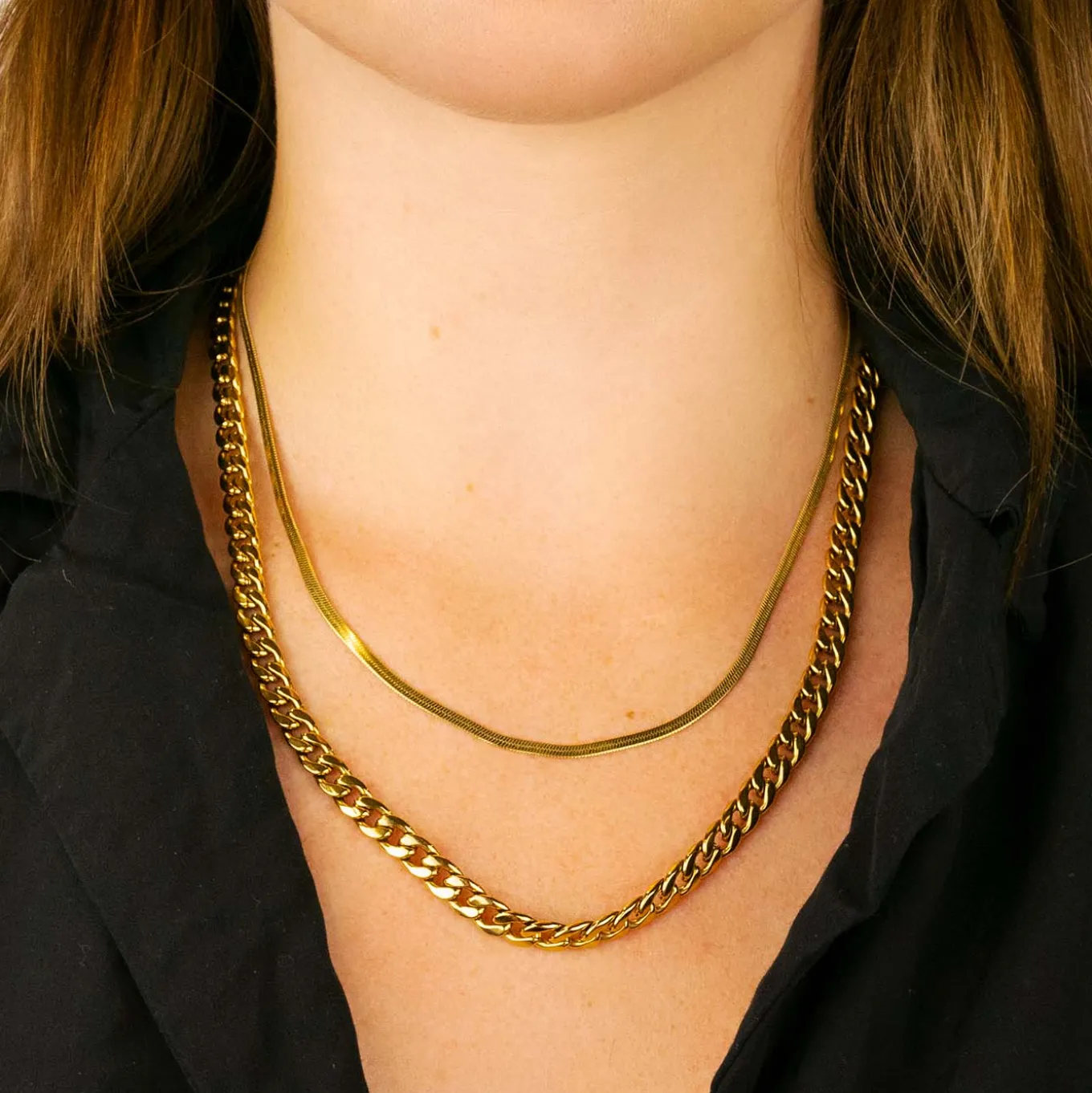 Clearance Gift Box Essentielle Snake and Flat Curb Necklaces, Gold Colour Ketten