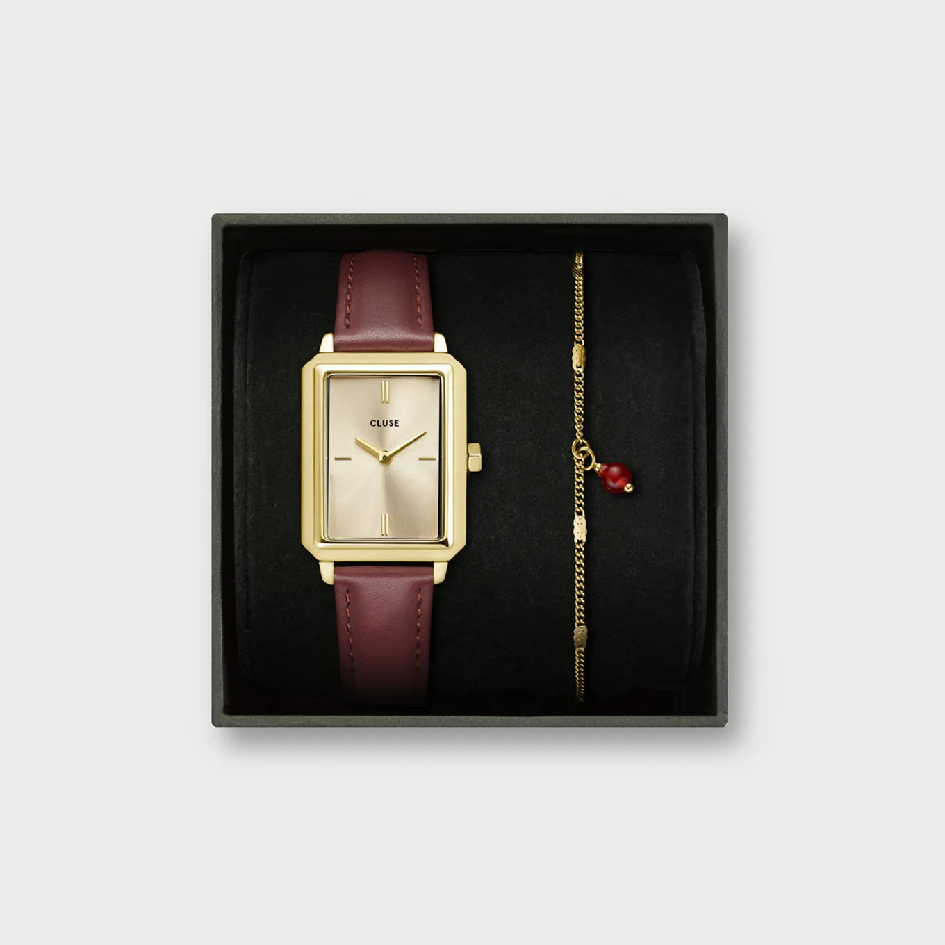 Cheap Gift Box Fluette Leather Watch and Chain Bracelet, Gold Colour Damen Fluette