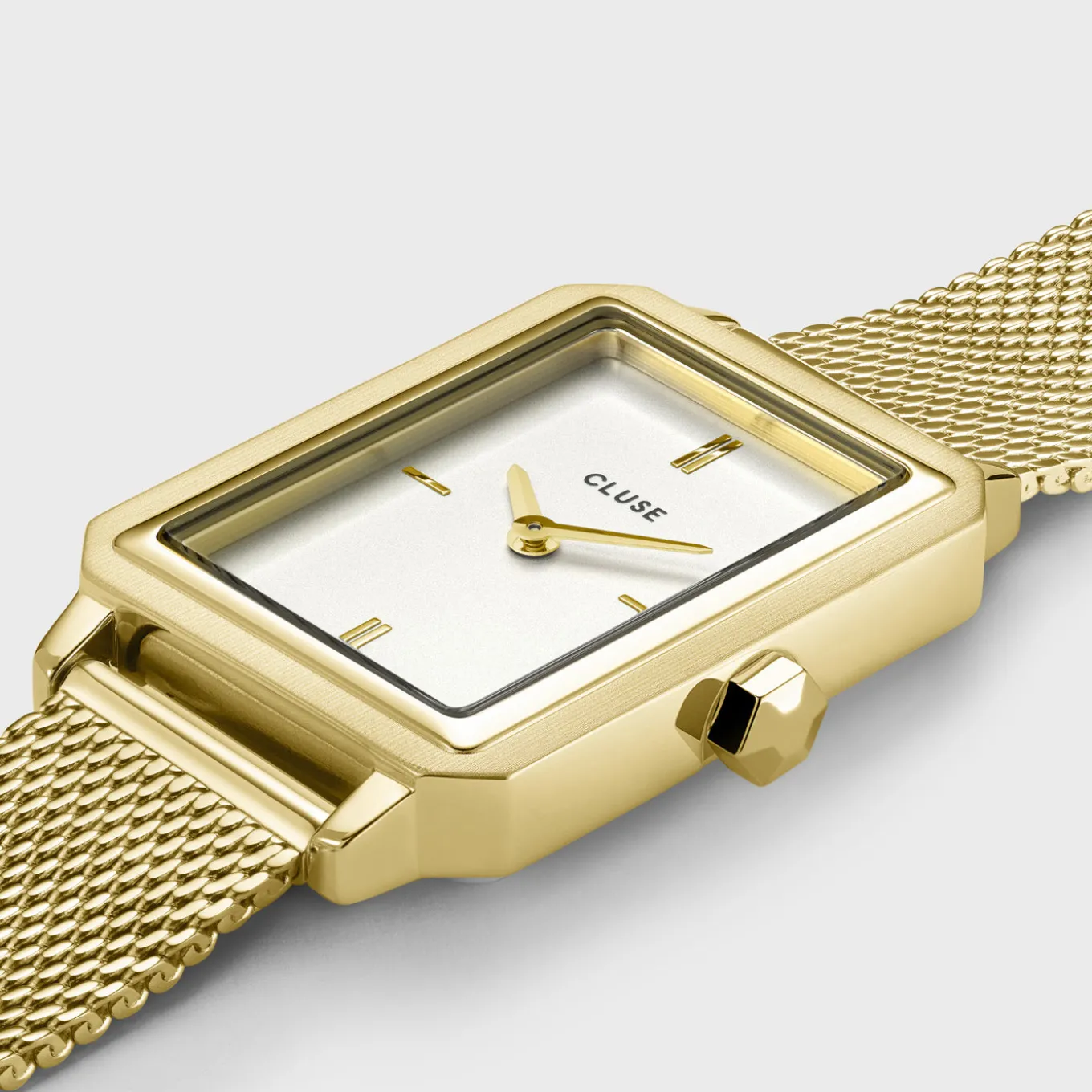 Shop Gift Box Fluette Mesh White Watch and Double Chain Bracelet, Gold Colour Damen Fluette