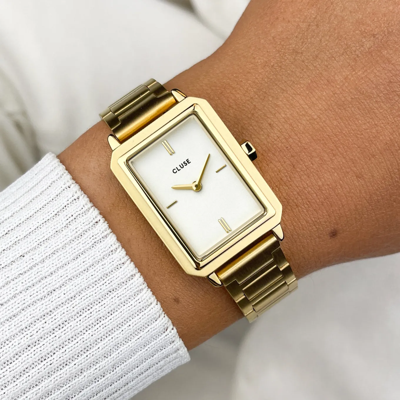 Discount Gift Box Fluette Steel Watch and Black Leather Lizard Strap, Gold Colour Damen Fluette