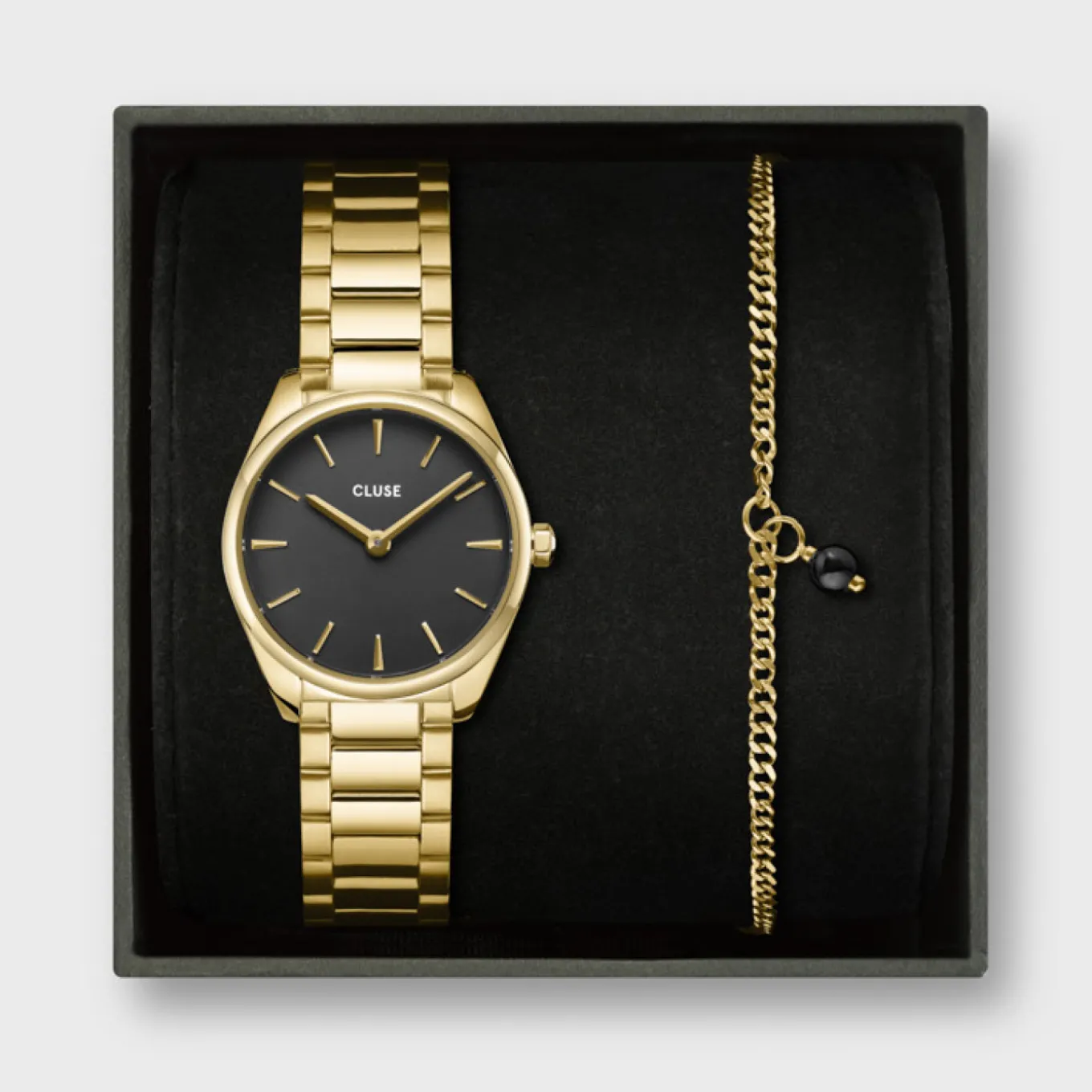 Hot Gift Box Féroce Mini Watch Black & Chain Bracelet, Gold Colour Damen Féroce Mini