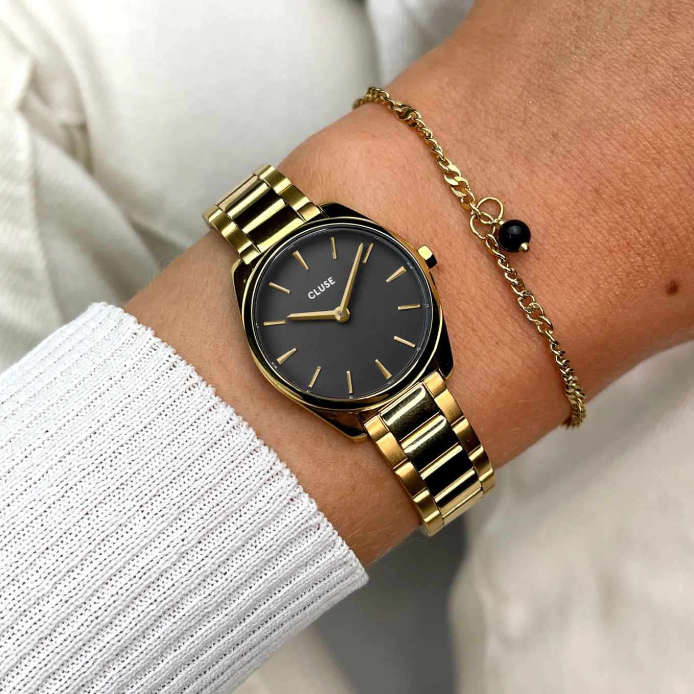 Hot Gift Box Féroce Mini Watch Black & Chain Bracelet, Gold Colour Damen Féroce Mini