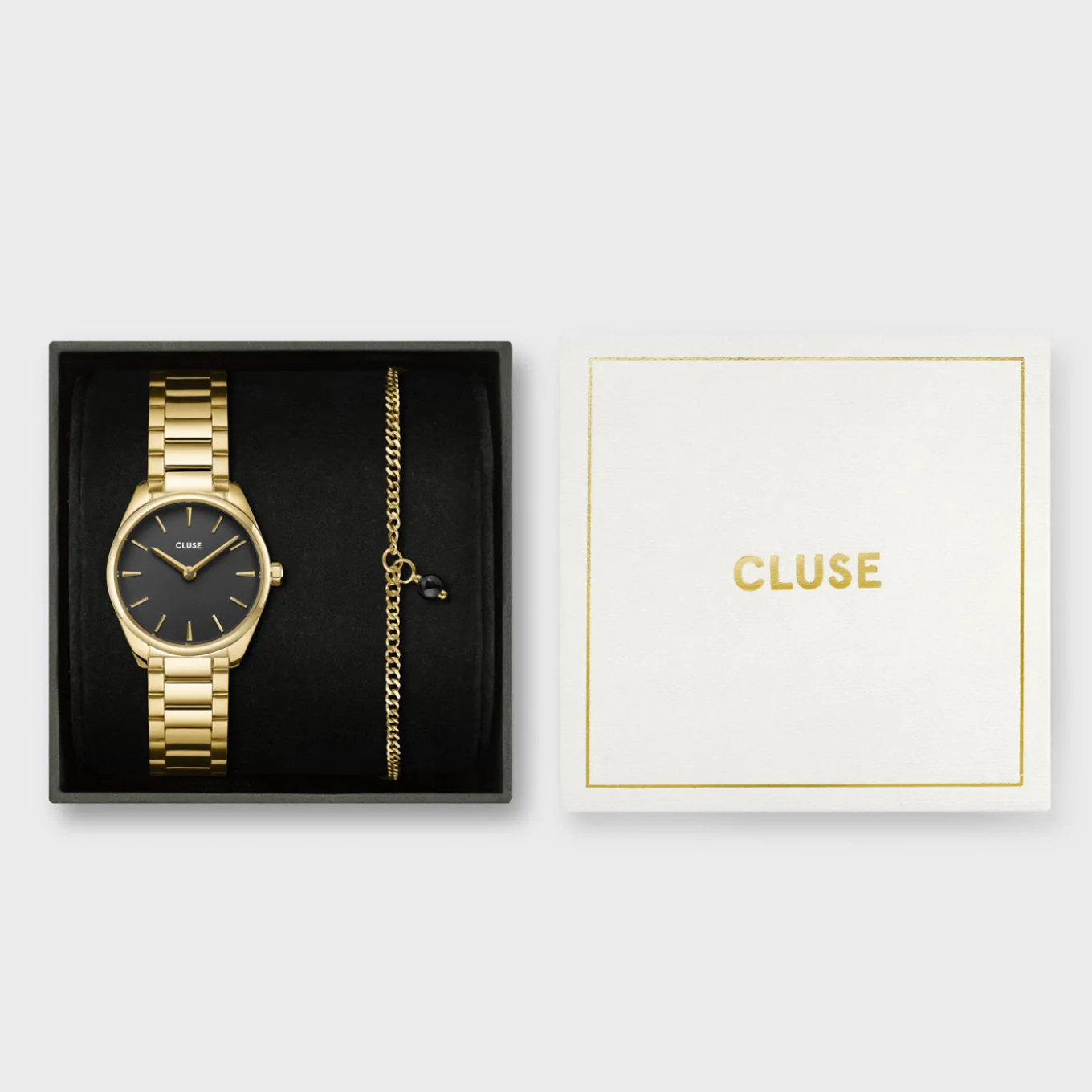 Hot Gift Box Féroce Mini Watch Black & Chain Bracelet, Gold Colour Damen Féroce Mini