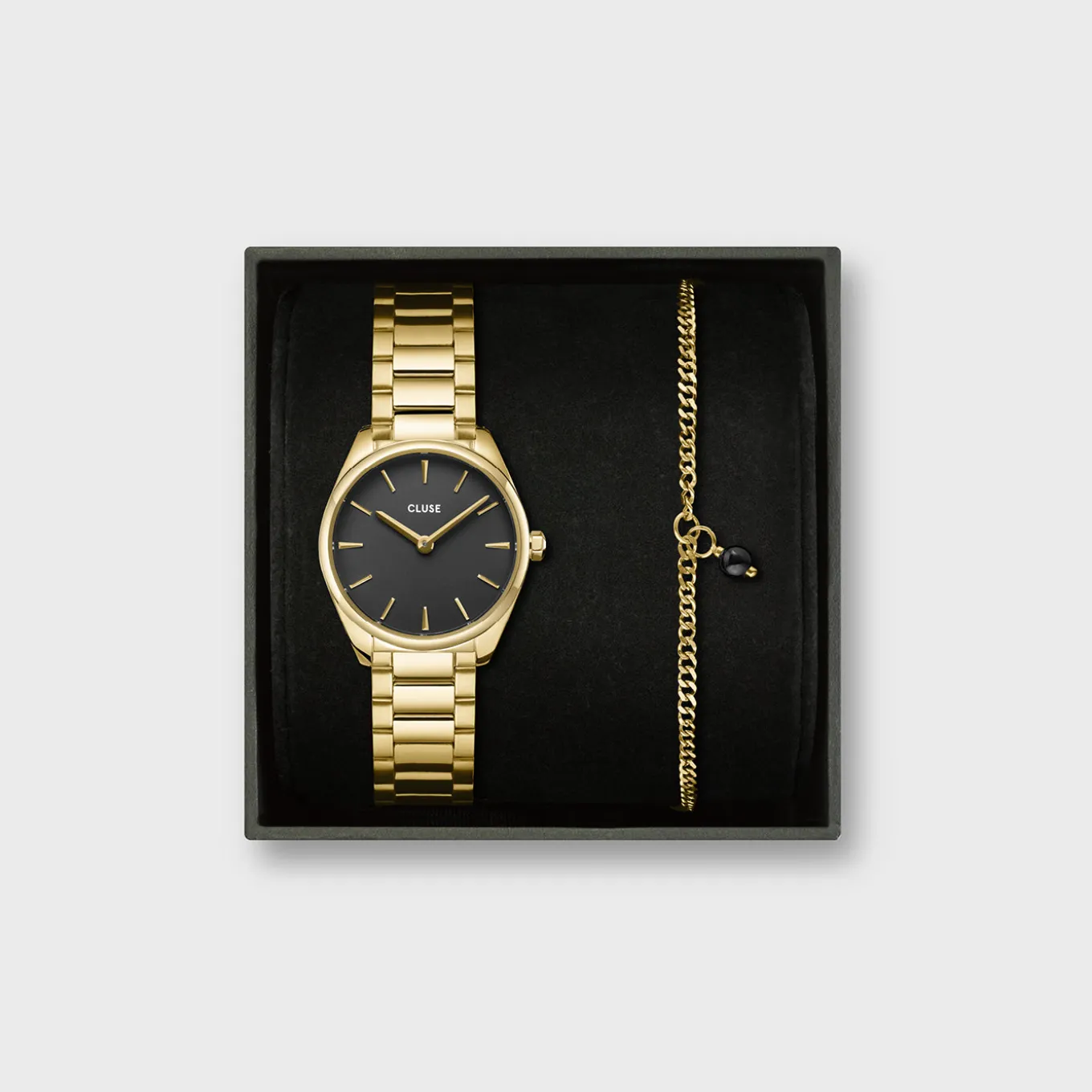 Hot Gift Box Féroce Mini Watch Black & Chain Bracelet, Gold Colour Damen Féroce Mini