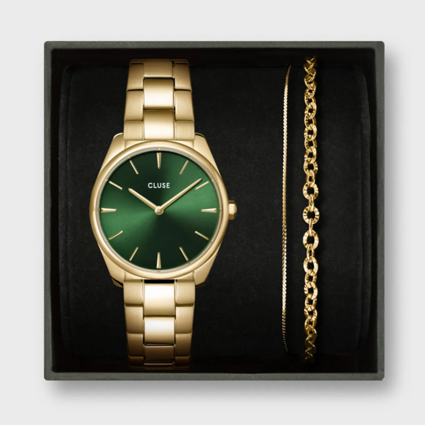 Best Sale Gift Box Féroce Petite Steel Watch and Double Chain Bracelet, Gold Colour Damen Féroce Petite