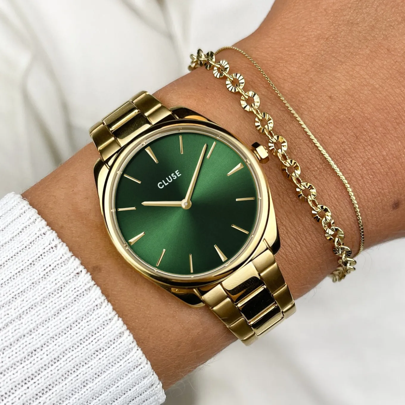 Best Sale Gift Box Féroce Petite Steel Watch and Double Chain Bracelet, Gold Colour Damen Féroce Petite