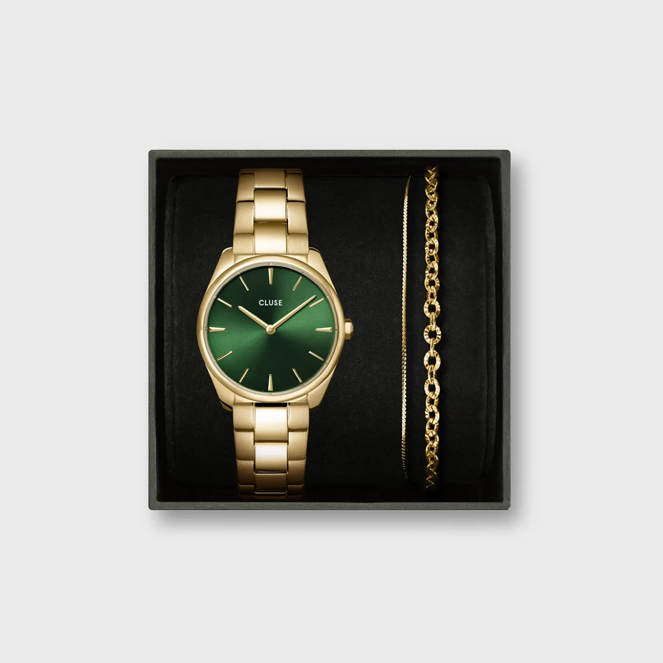 Best Sale Gift Box Féroce Petite Steel Watch and Double Chain Bracelet, Gold Colour Damen Féroce Petite