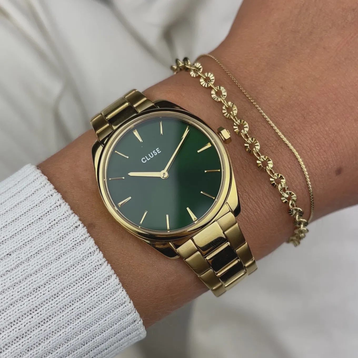 Best Sale Gift Box Féroce Petite Steel Watch and Double Chain Bracelet, Gold Colour Damen Féroce Petite
