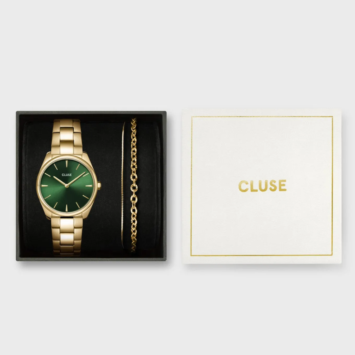 Best Sale Gift Box Féroce Petite Steel Watch and Double Chain Bracelet, Gold Colour Damen Féroce Petite