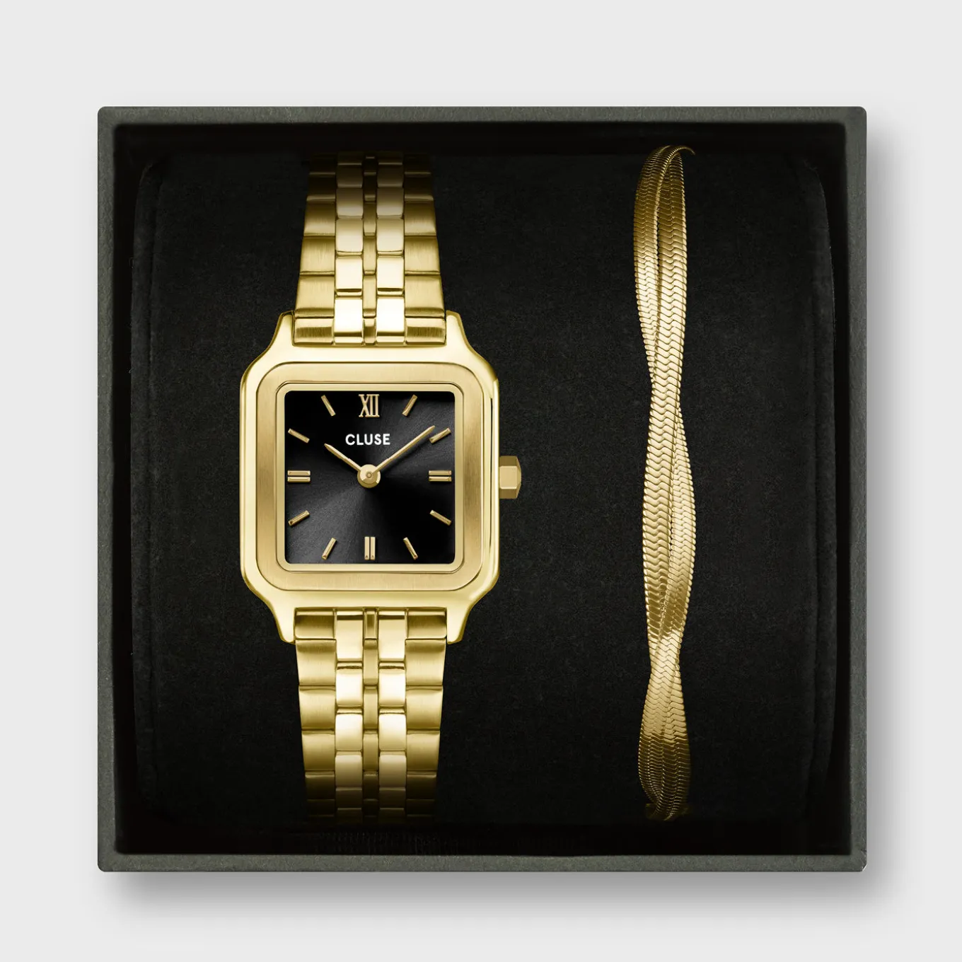 Flash Sale Gift Box Gracieuse Petite Watch Steel, Black & Twisted Snake Bracelet, Gold Colour Damen Gracieuse Petite