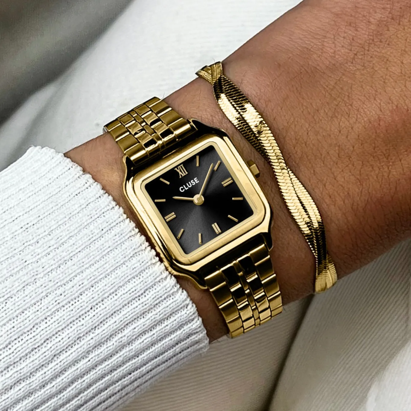 Flash Sale Gift Box Gracieuse Petite Watch Steel, Black & Twisted Snake Bracelet, Gold Colour Damen Gracieuse Petite