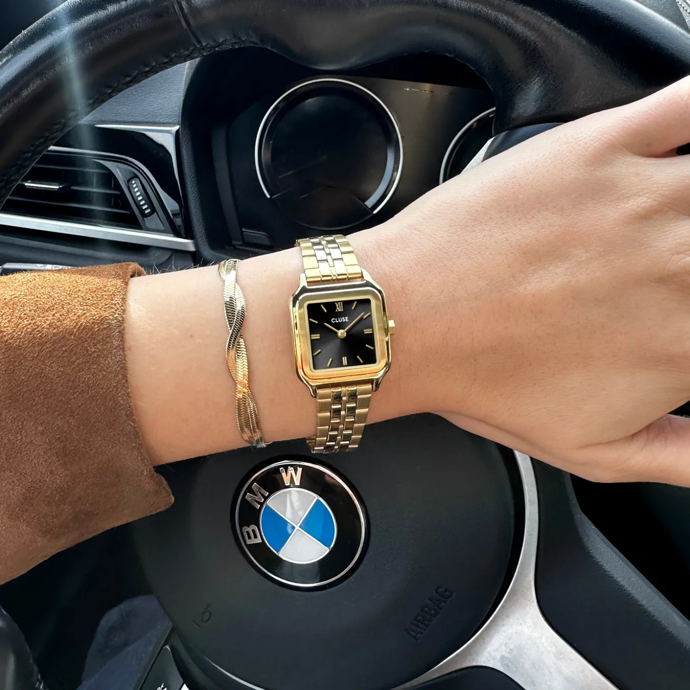 Flash Sale Gift Box Gracieuse Petite Watch Steel, Black & Twisted Snake Bracelet, Gold Colour Damen Gracieuse Petite