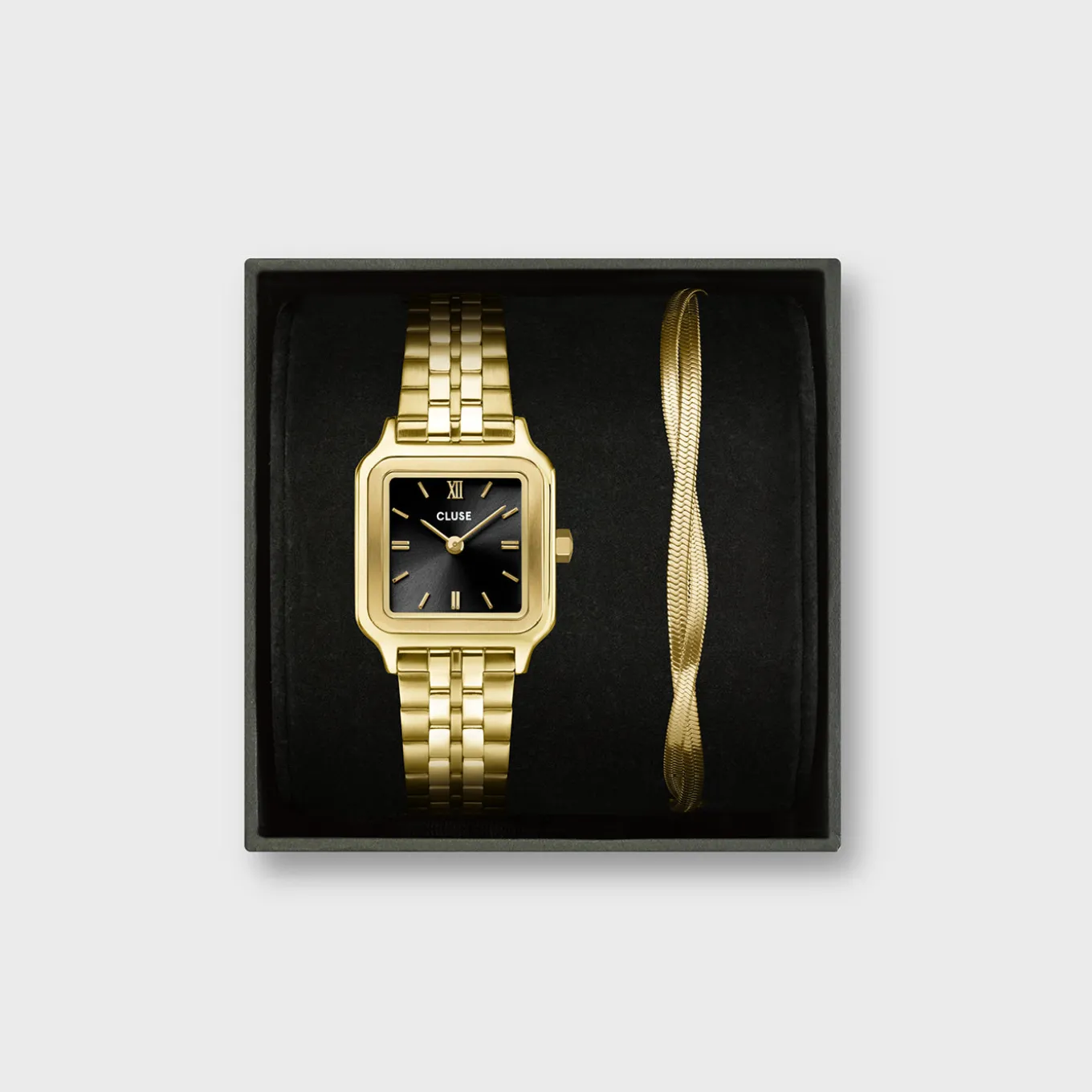 Flash Sale Gift Box Gracieuse Petite Watch Steel, Black & Twisted Snake Bracelet, Gold Colour Damen Gracieuse Petite