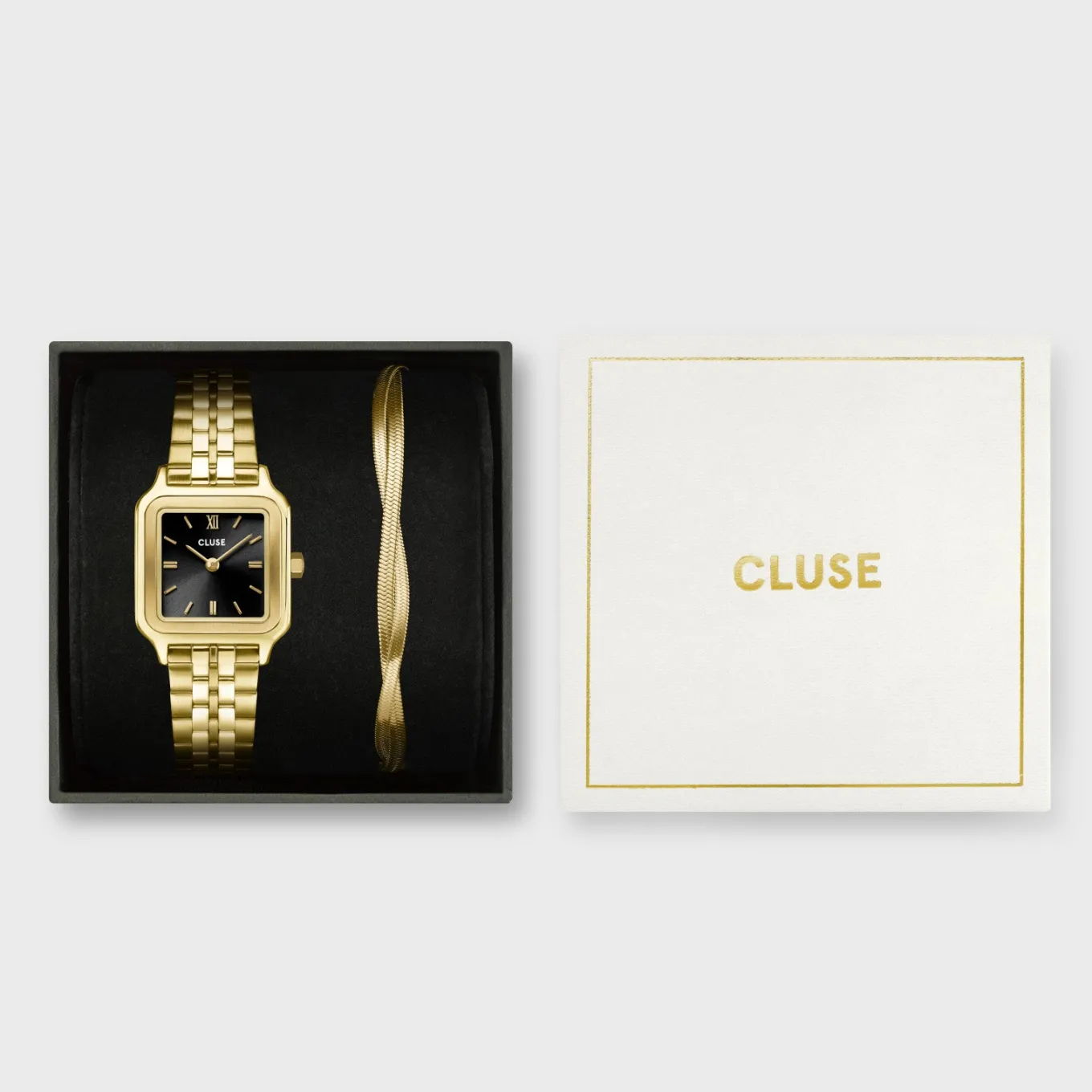 Flash Sale Gift Box Gracieuse Petite Watch Steel, Black & Twisted Snake Bracelet, Gold Colour Damen Gracieuse Petite