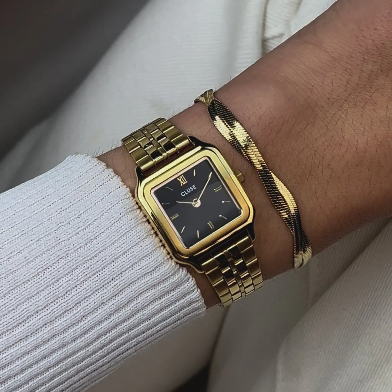 Flash Sale Gift Box Gracieuse Petite Watch Steel, Black & Twisted Snake Bracelet, Gold Colour Damen Gracieuse Petite