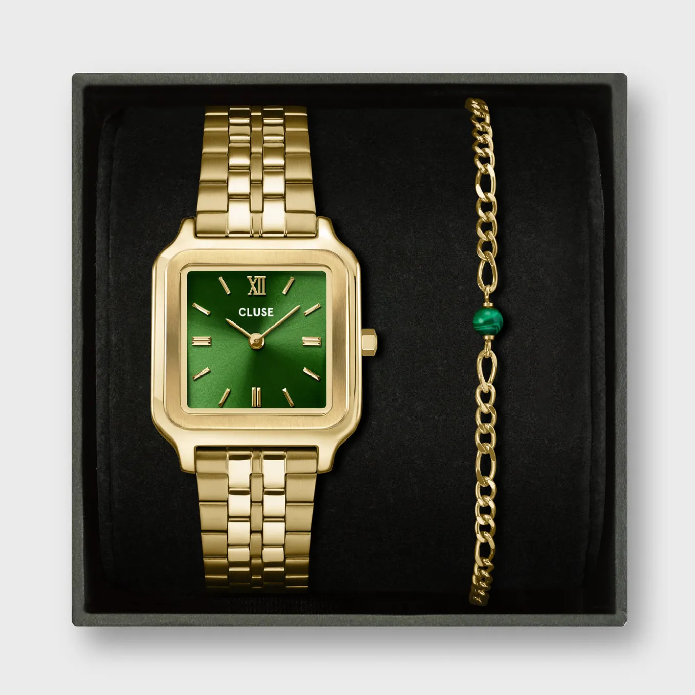New Gift Box Gracieuse Watch Steel Forest Green & Malachite Bracelet, Gold Colour Damen Gracieuse