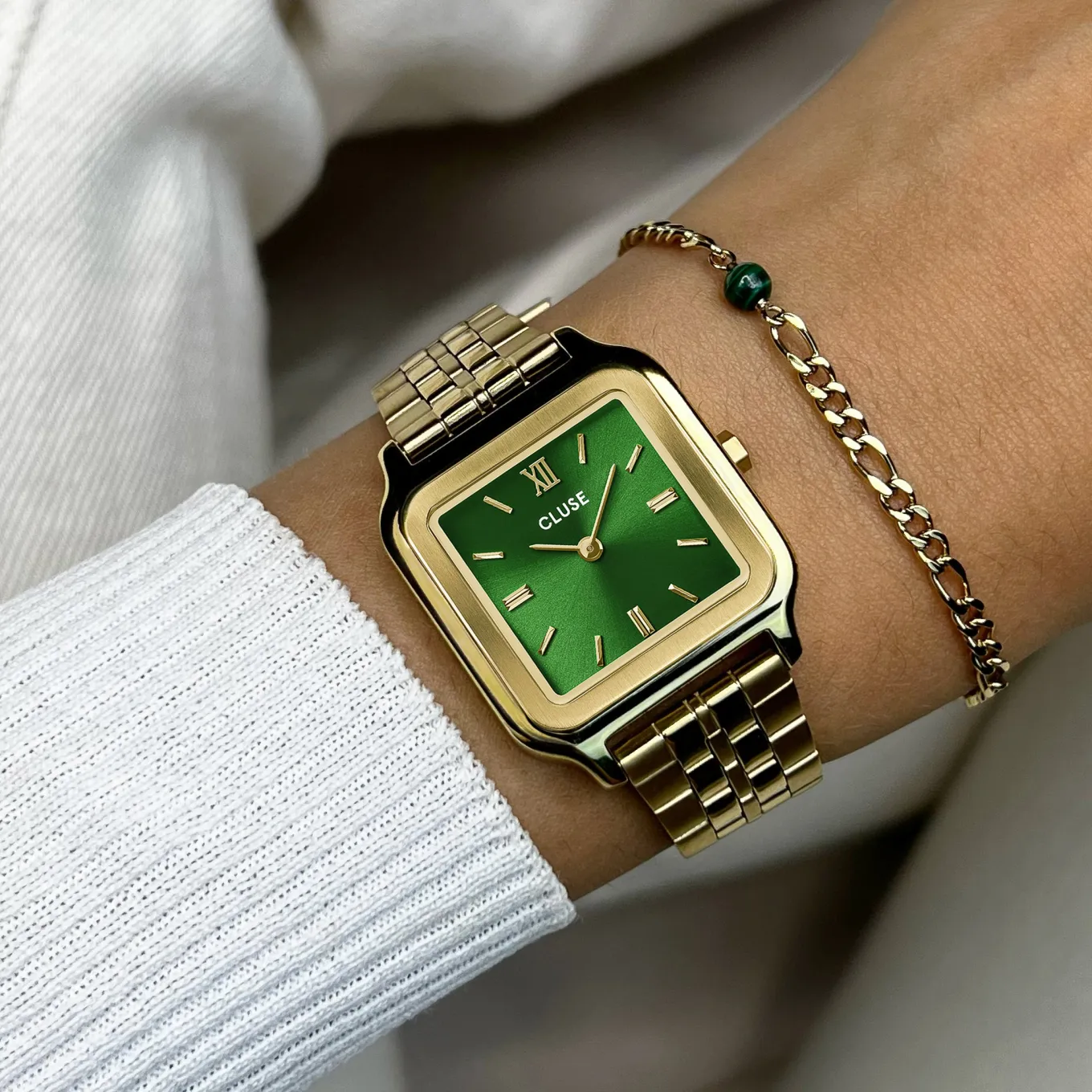 New Gift Box Gracieuse Watch Steel Forest Green & Malachite Bracelet, Gold Colour Damen Gracieuse