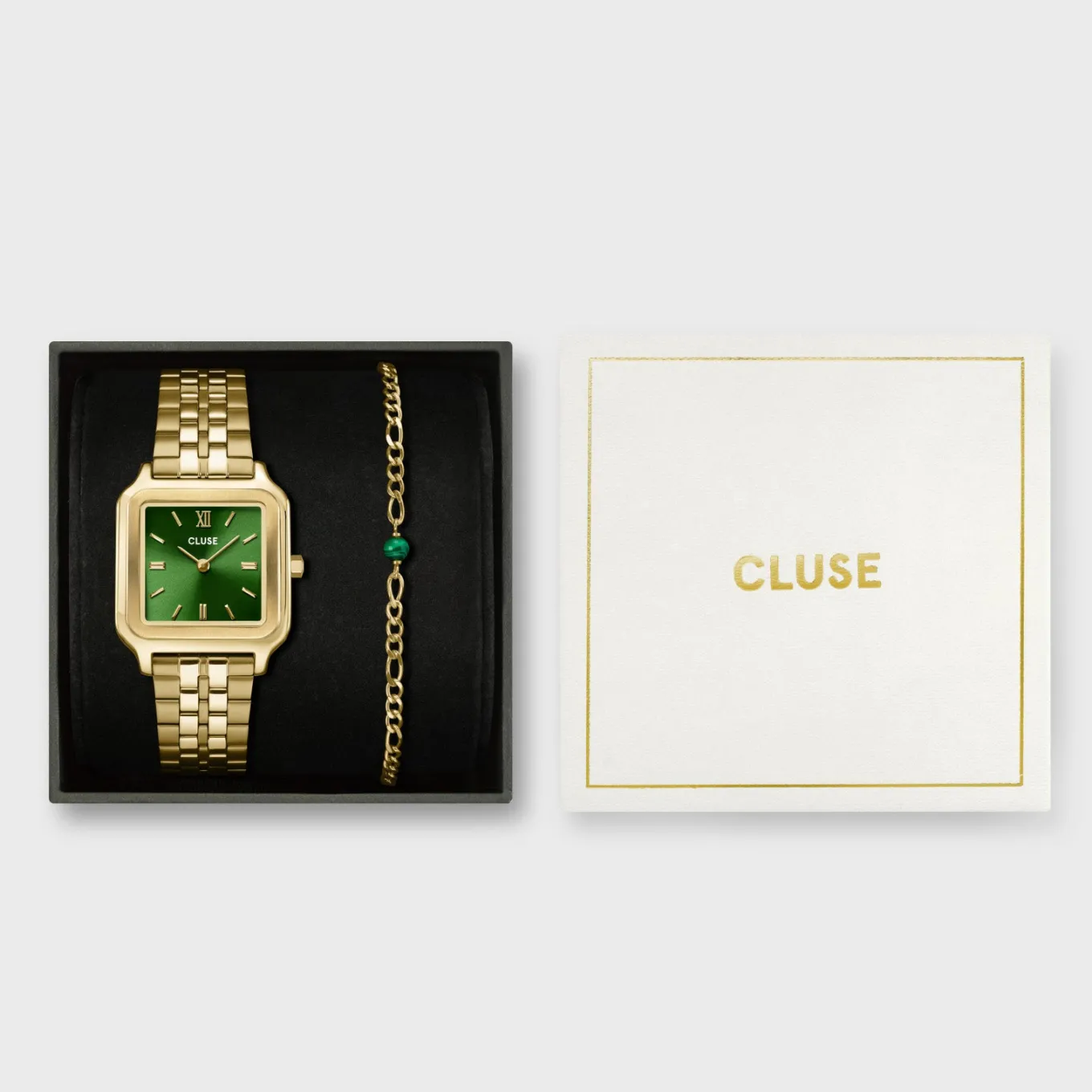 New Gift Box Gracieuse Watch Steel Forest Green & Malachite Bracelet, Gold Colour Damen Gracieuse