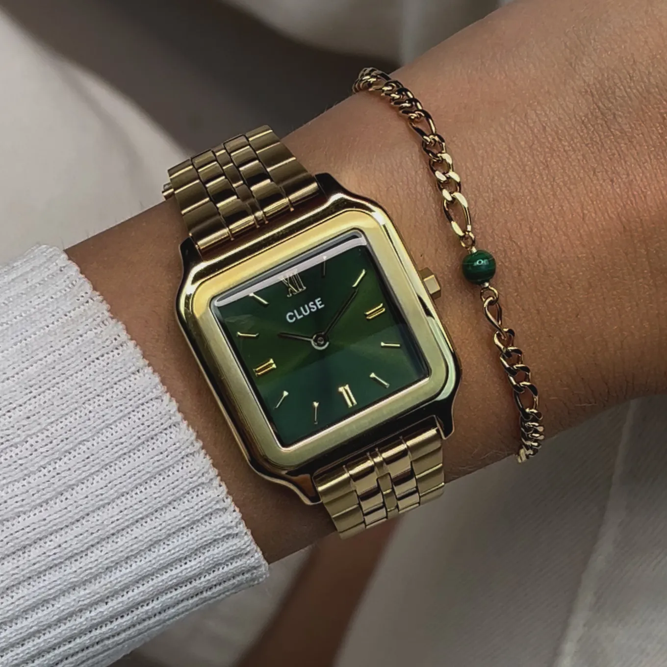 New Gift Box Gracieuse Watch Steel Forest Green & Malachite Bracelet, Gold Colour Damen Gracieuse
