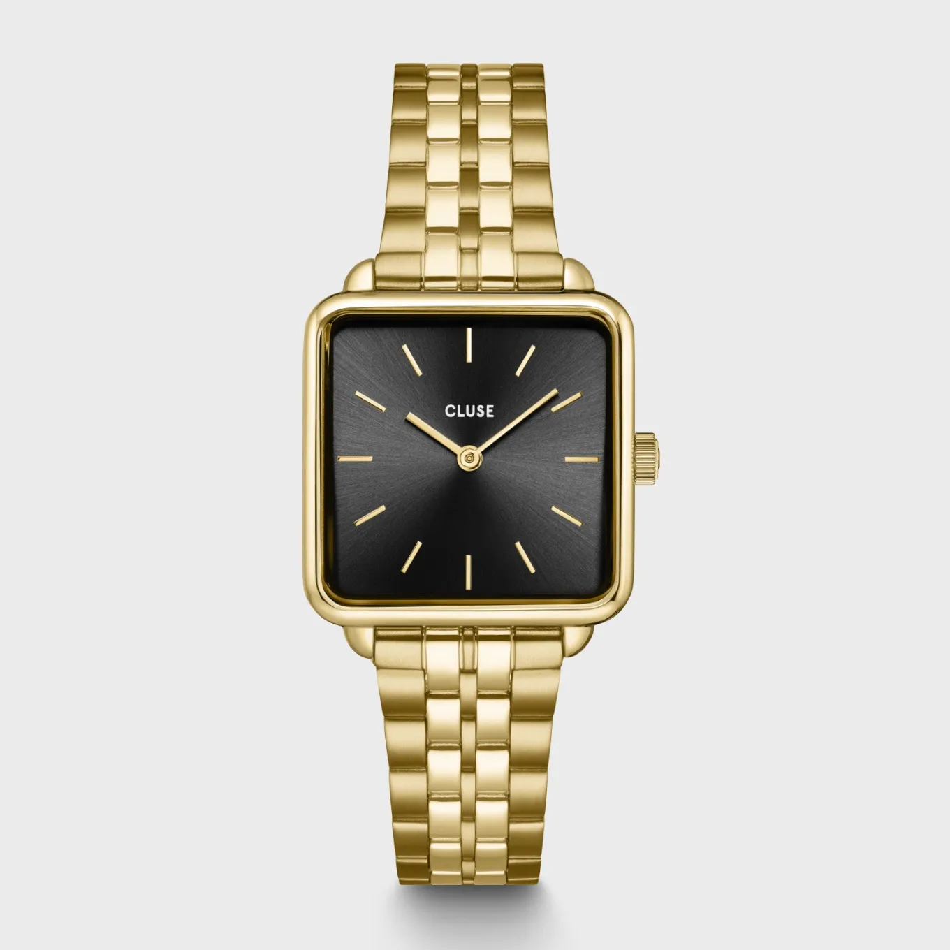 Clearance Gift Box La Tétragone Black Steel Watch & Paperclip Chain Bracelet, Gold Colour Damen La Tétragone