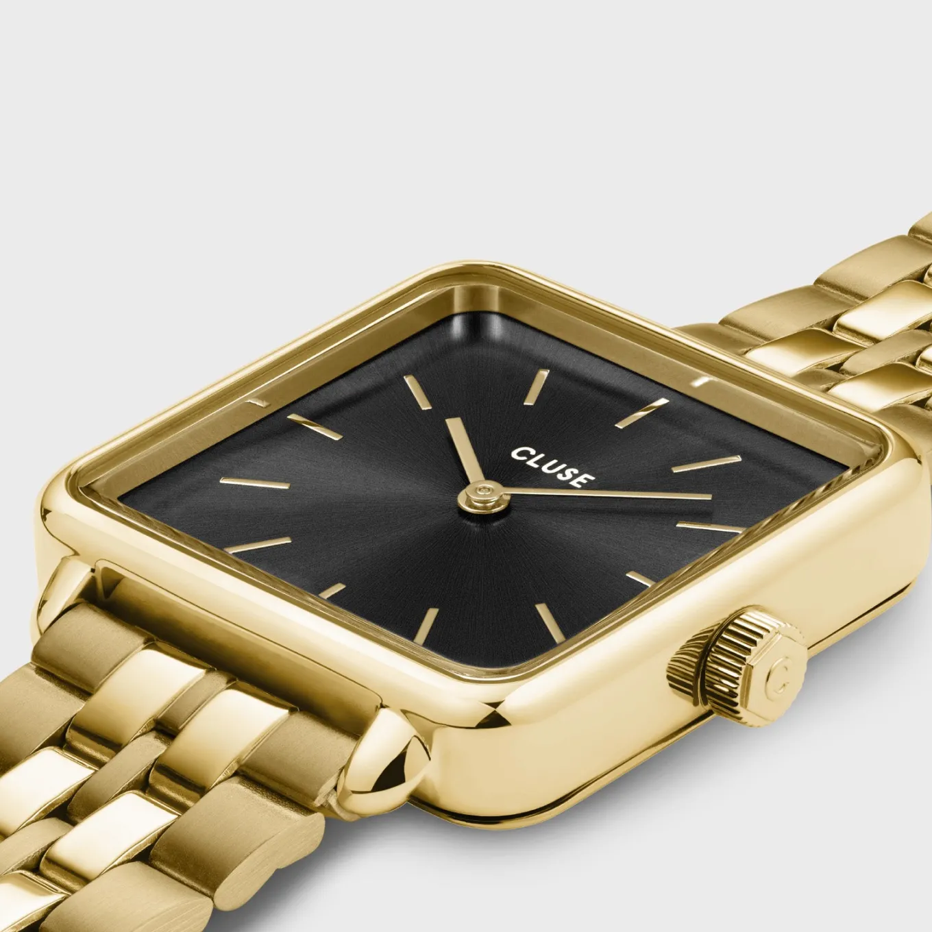 Clearance Gift Box La Tétragone Black Steel Watch & Paperclip Chain Bracelet, Gold Colour Damen La Tétragone