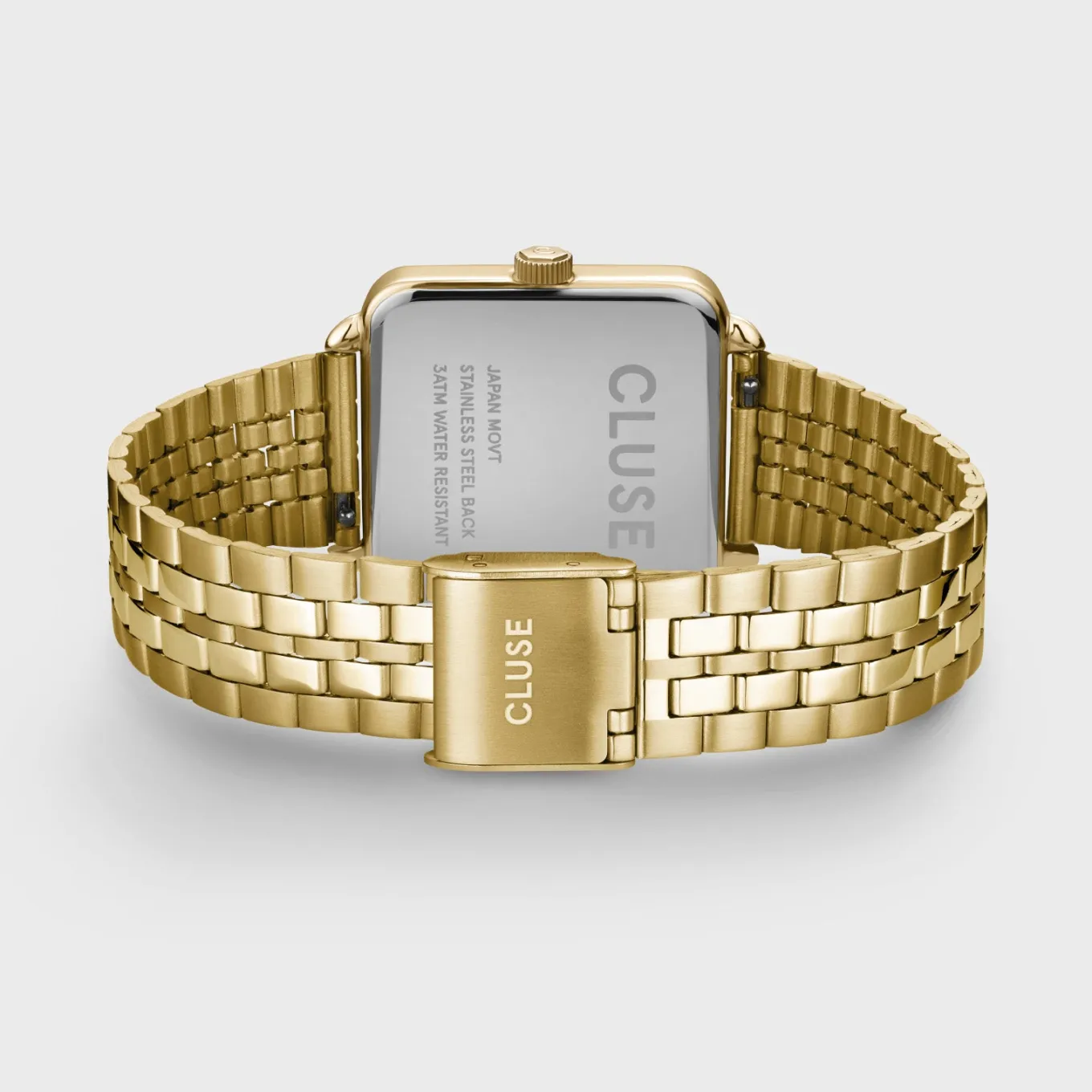 Clearance Gift Box La Tétragone Black Steel Watch & Paperclip Chain Bracelet, Gold Colour Damen La Tétragone