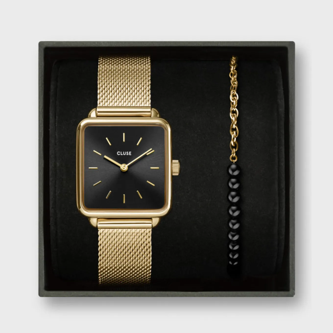 New Gift Box La Tétragone Mesh Watch & Beads Bracelet, Gold Colour Damen La Tétragone