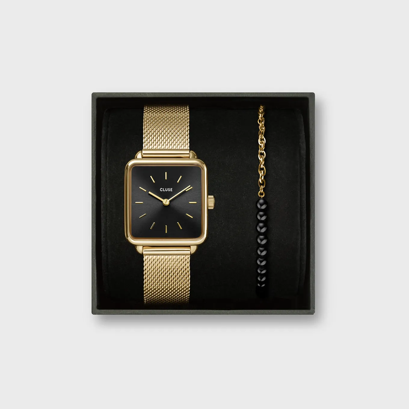 New Gift Box La Tétragone Mesh Watch & Beads Bracelet, Gold Colour Damen La Tétragone
