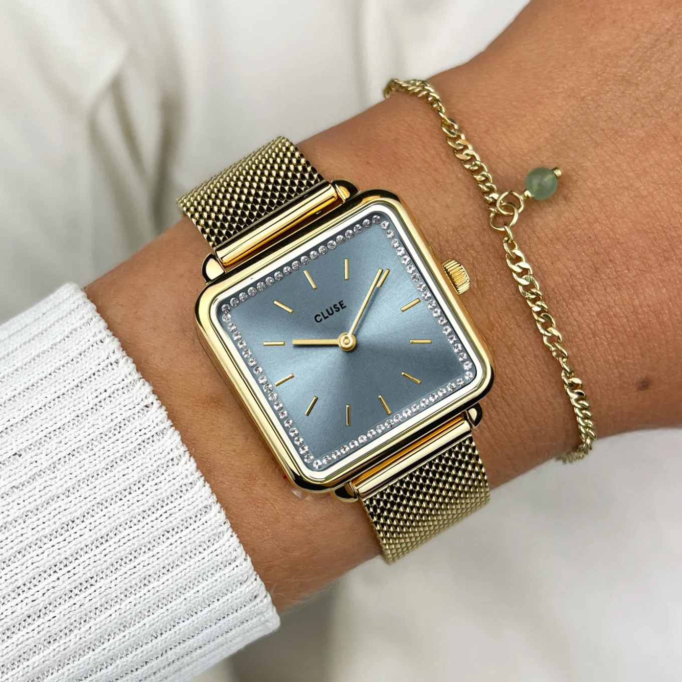 Store Gift Box La Tétragone Mesh Watch & Chain Bracelet, Gold Colour Damen La Tétragone