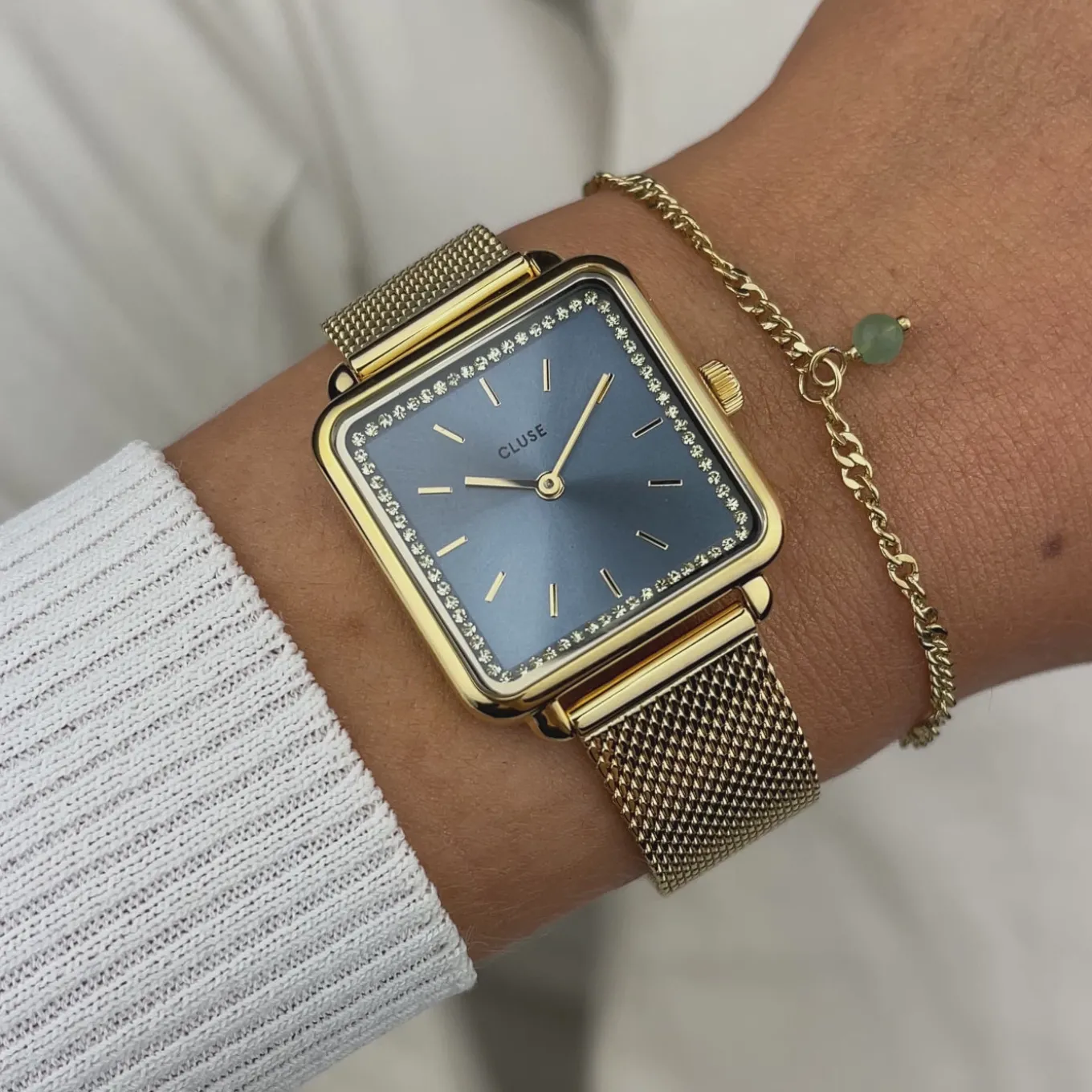 Store Gift Box La Tétragone Mesh Watch & Chain Bracelet, Gold Colour Damen La Tétragone