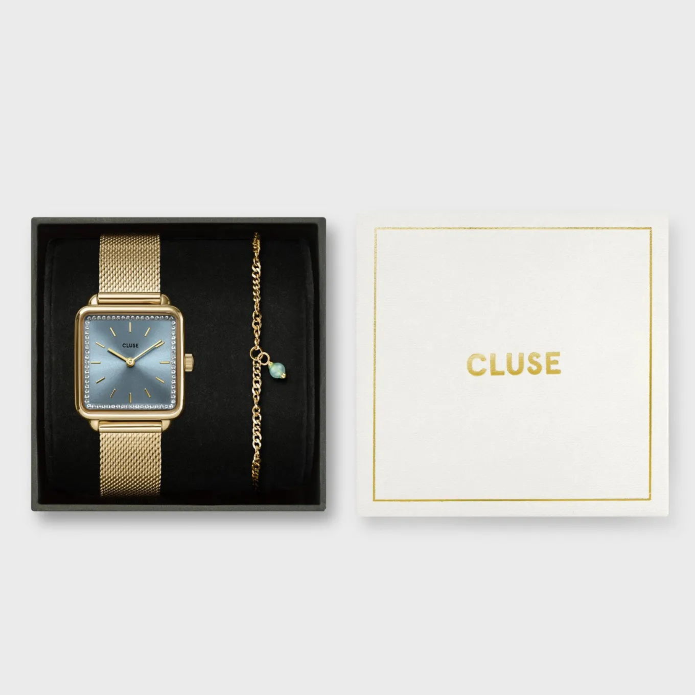 Store Gift Box La Tétragone Mesh Watch & Chain Bracelet, Gold Colour Damen La Tétragone