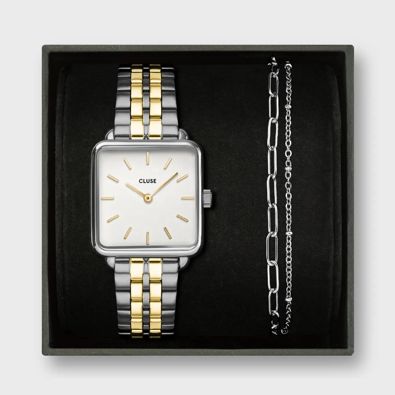 Cheap Gift Box La Tétragone Steel Watch, Bicolour & Double Chain Bracelet, Silver Colour Damen La Tétragone