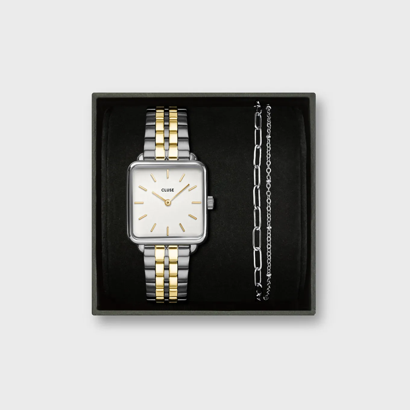 Cheap Gift Box La Tétragone Steel Watch, Bicolour & Double Chain Bracelet, Silver Colour Damen La Tétragone