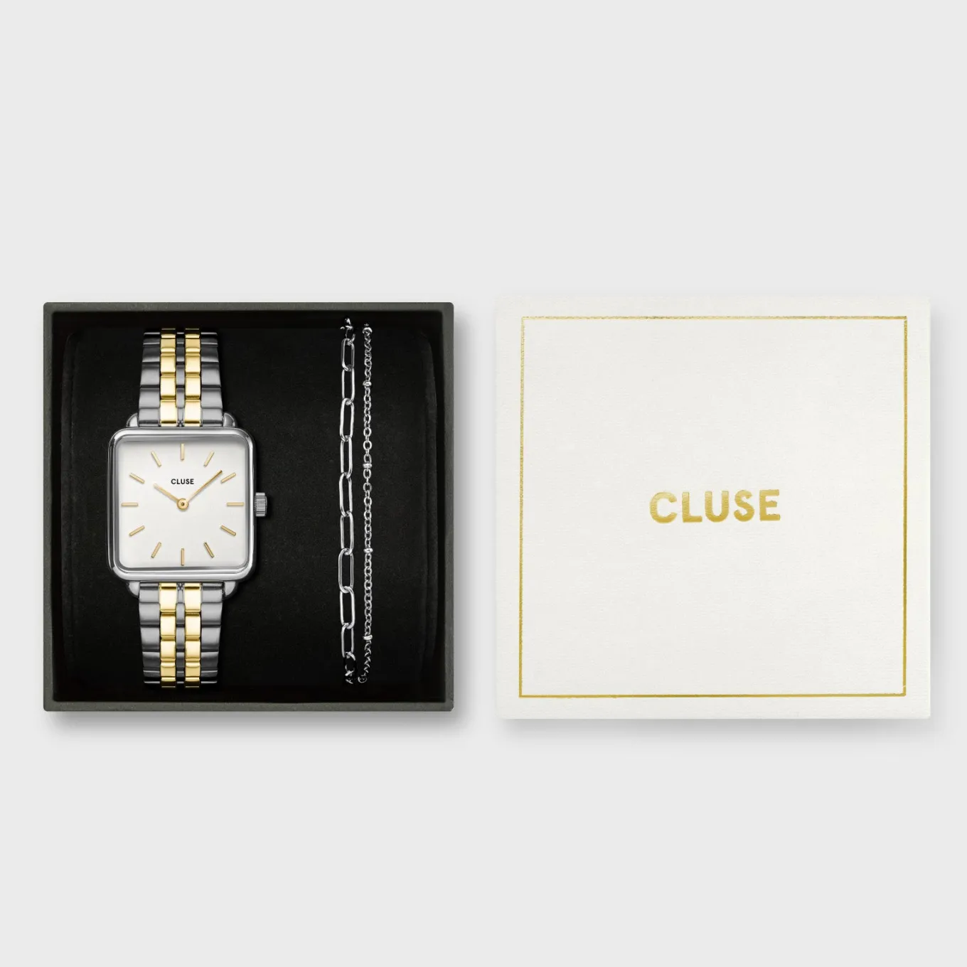 Cheap Gift Box La Tétragone Steel Watch, Bicolour & Double Chain Bracelet, Silver Colour Damen La Tétragone