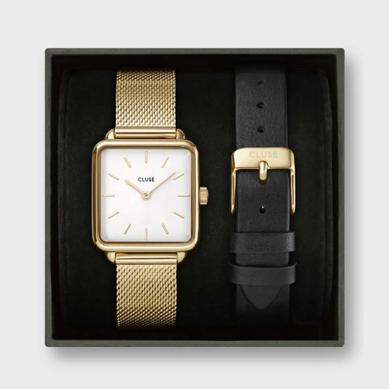 New Gift Box La Tétragone Watch & Leather Strap, Gold Colour Damen La Tétragone