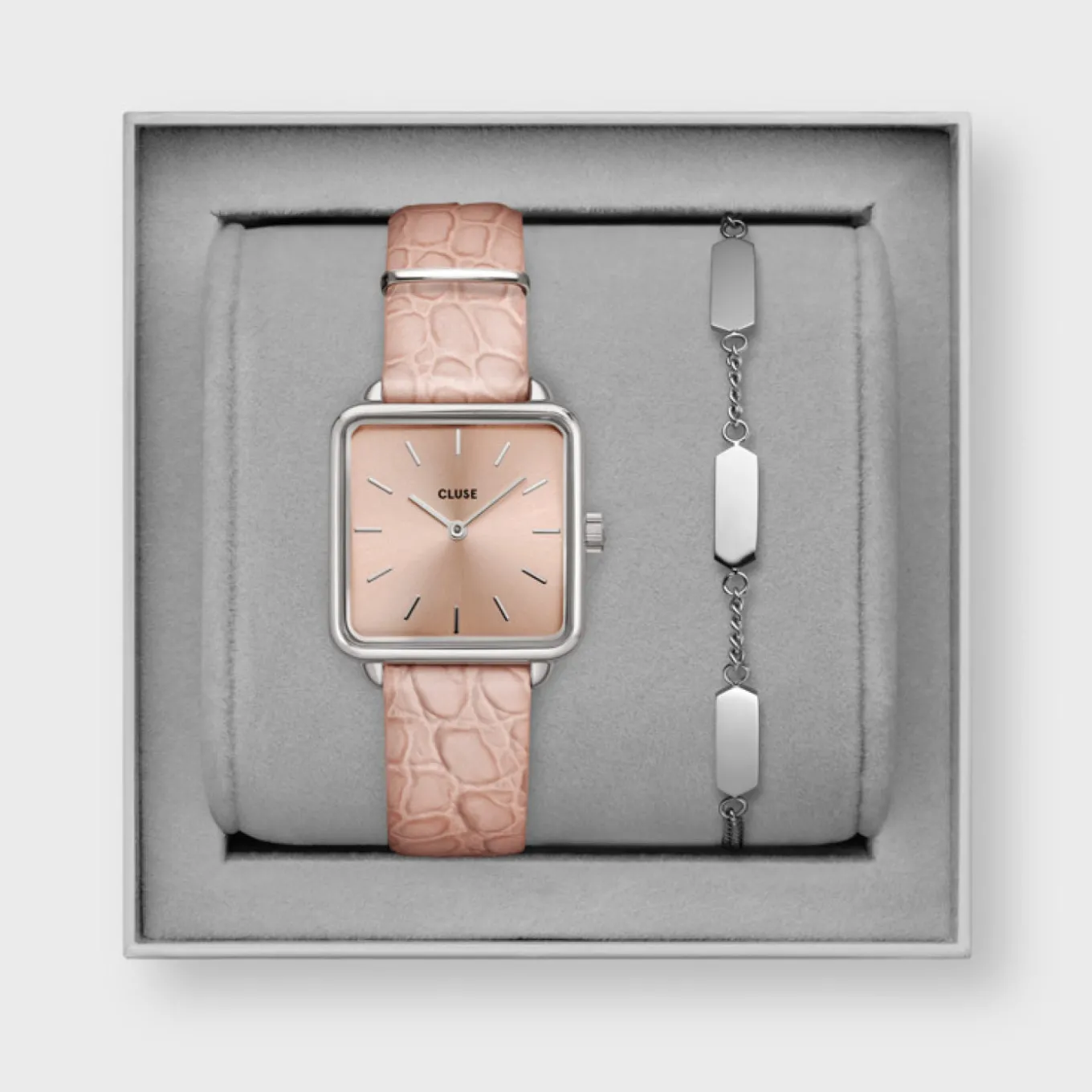 Clearance Gift Box La Tétragone Watch and Bracelet Silver Colour Damen La Tétragone